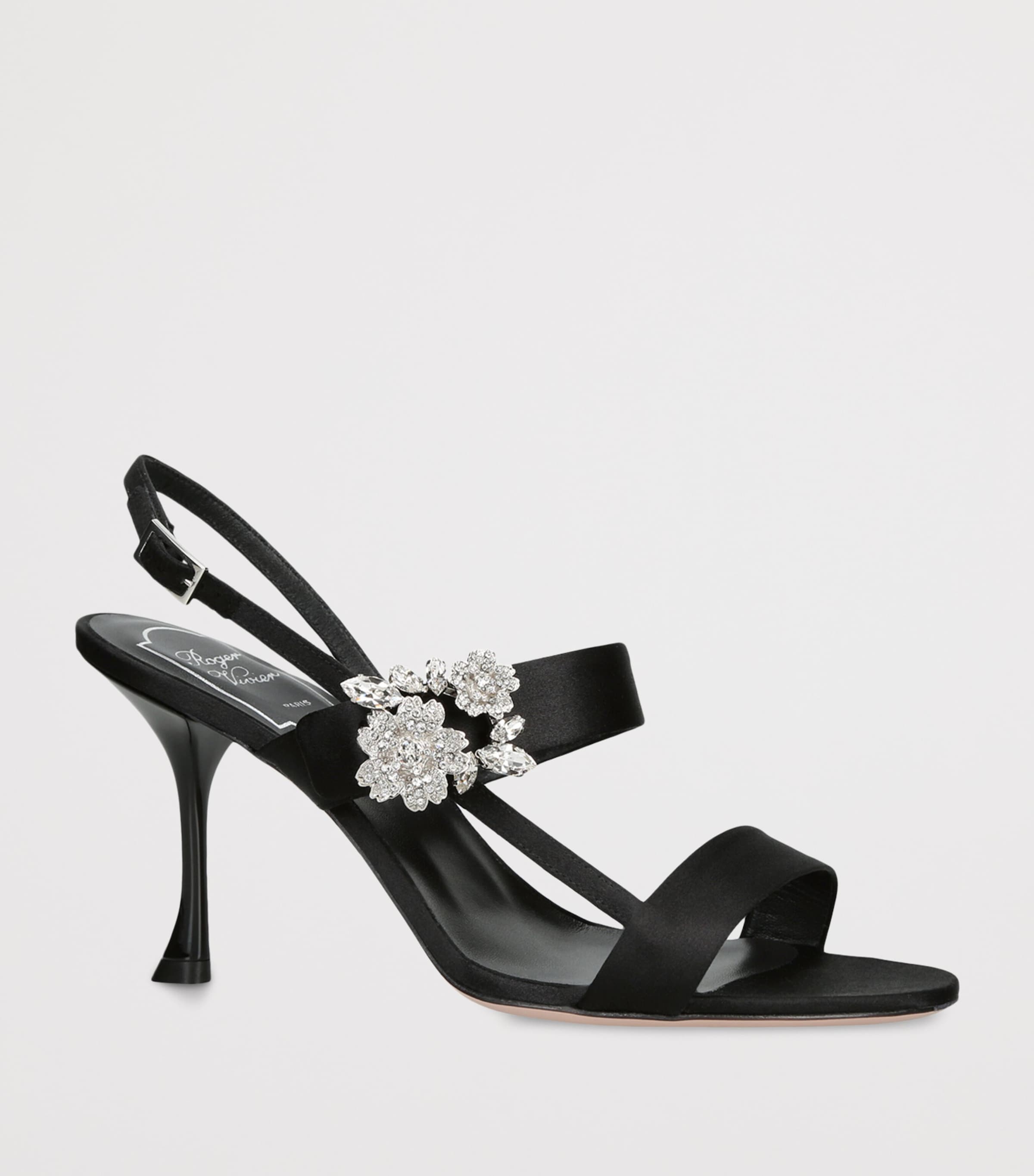 Roger Vivier Black Embellished Belle Vivier Slingback Sandals 45