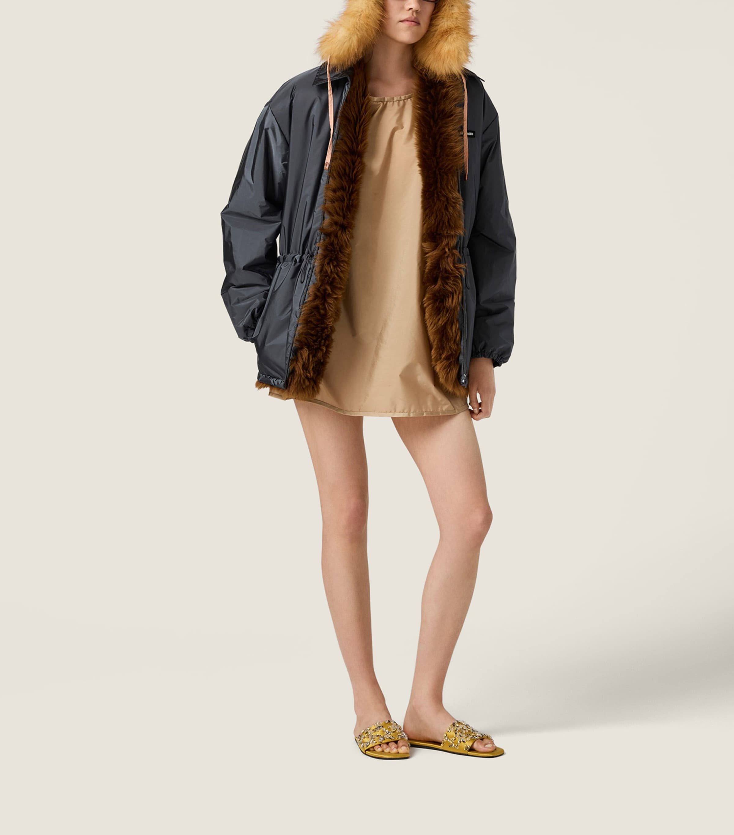 Miu Miu Womens Technical Fabric Mini Dress Brown Image 2