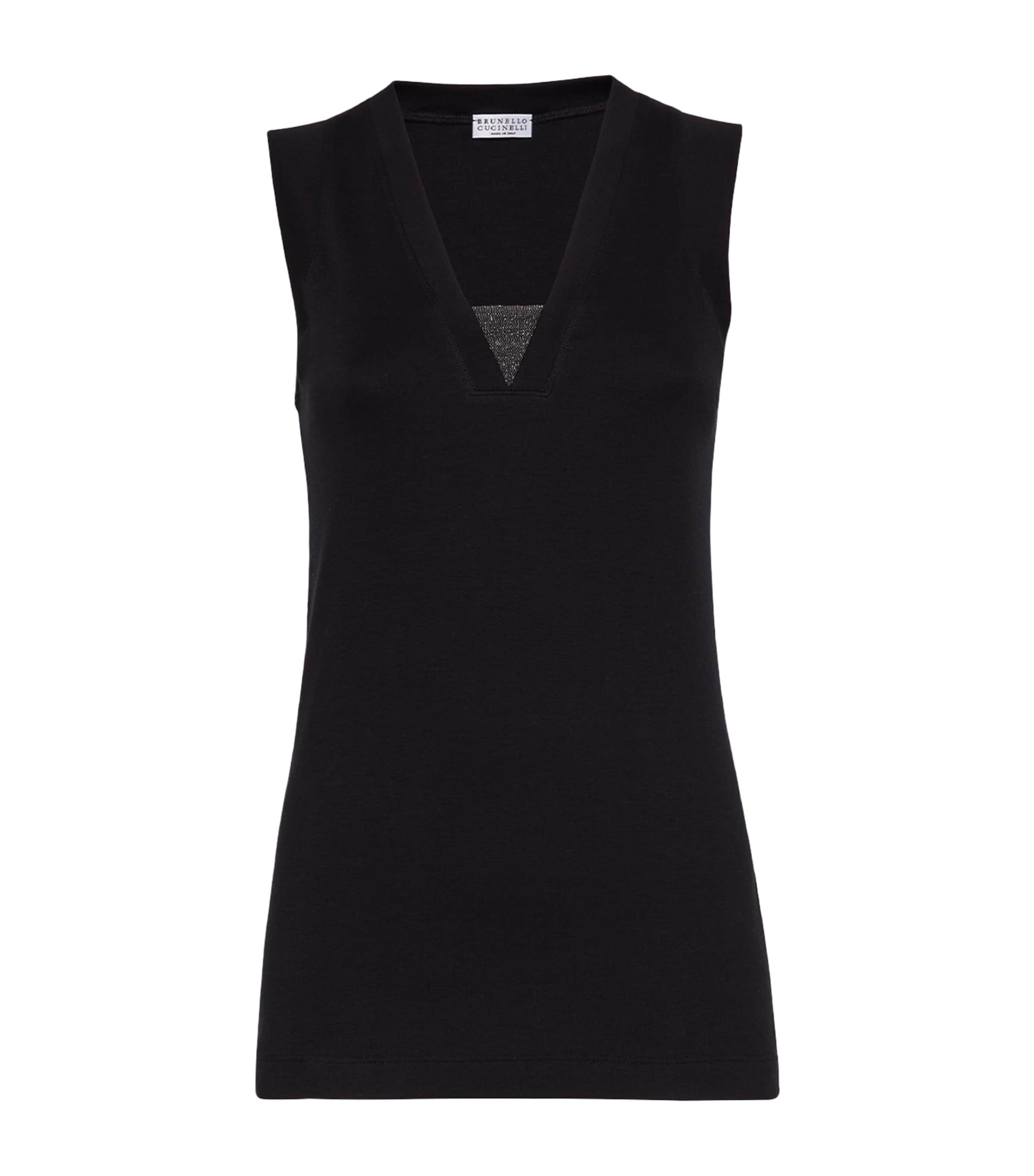 Brunello Cucinelli Stretch-cotton Monili Tank Top In Black