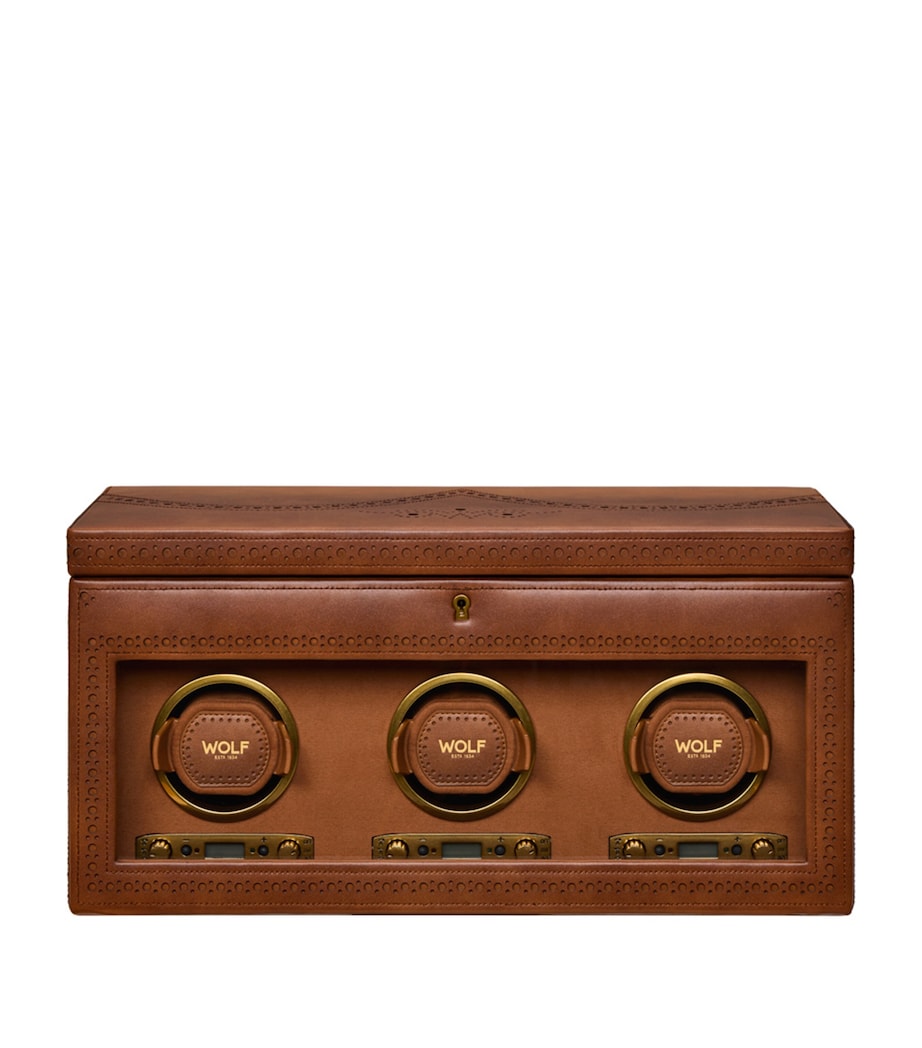 WOLF Brogue Triple Watch Winder with Storage Burnished Brown Image 1