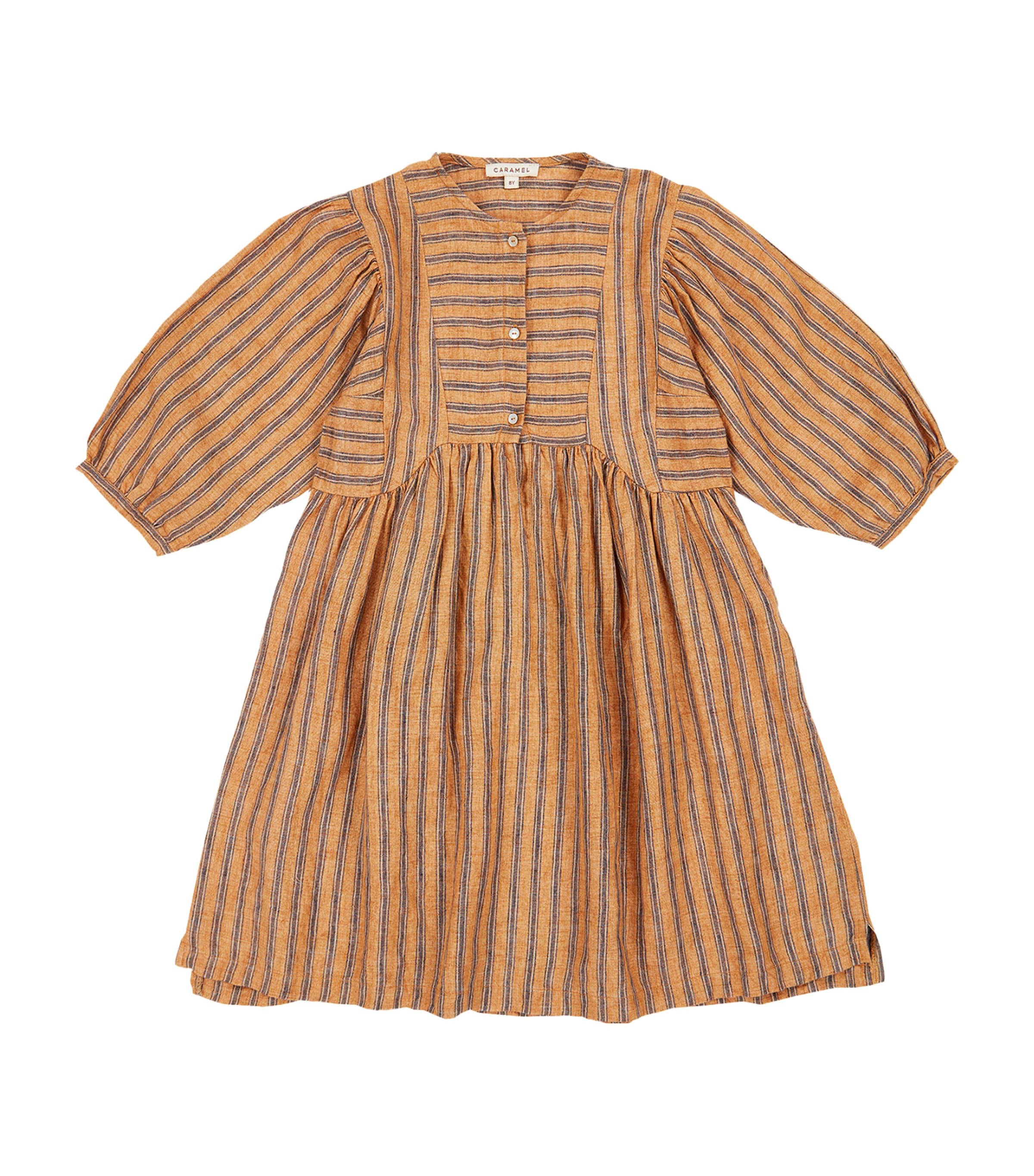 CARAMEL LINEN STRIPED YARROW DRESS 