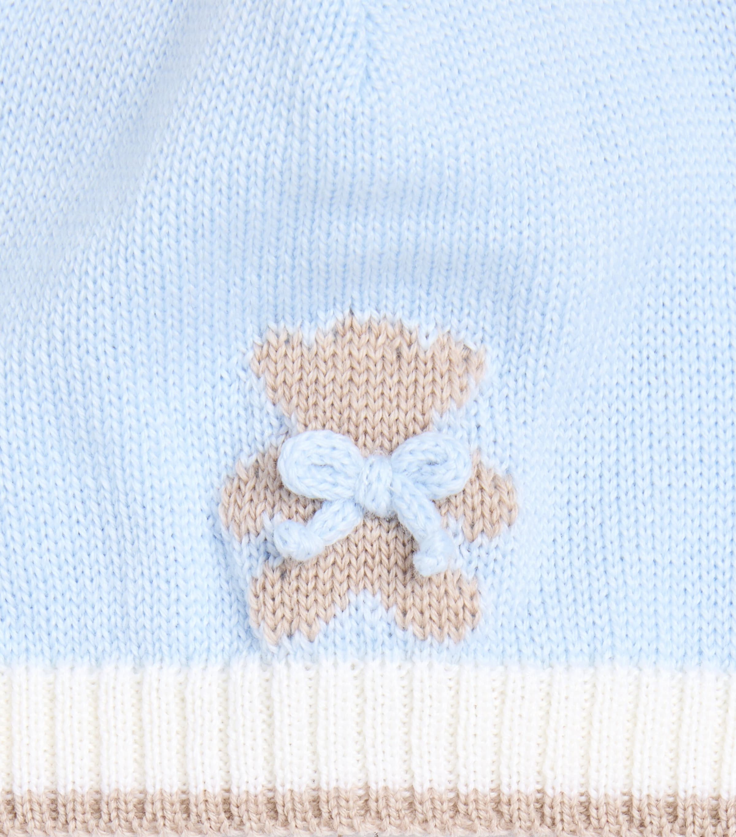 Bimbalo Wool Teddy Bear Beanie (1-24 Months) Off White/blue Image 2
