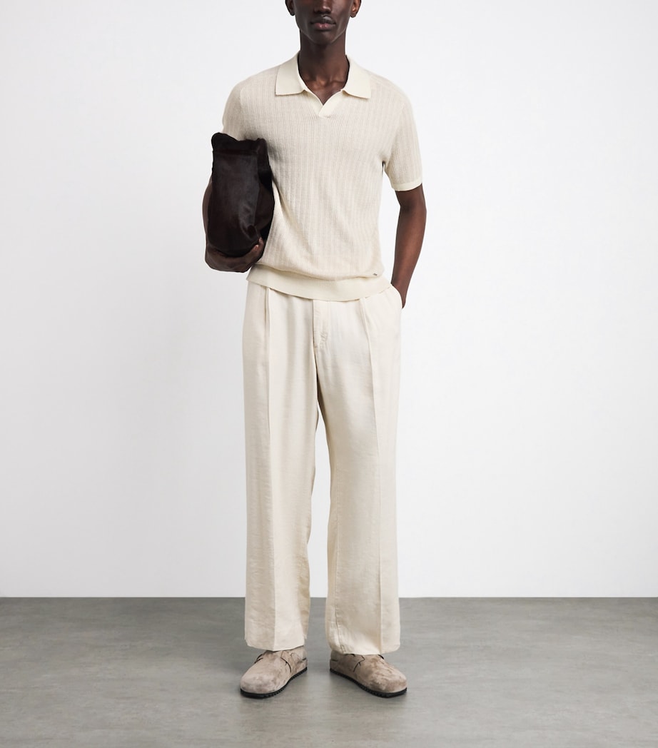 Simkhai Mens Rib-Knit Open-Collar Polo Shirt Off White Multi Image 2