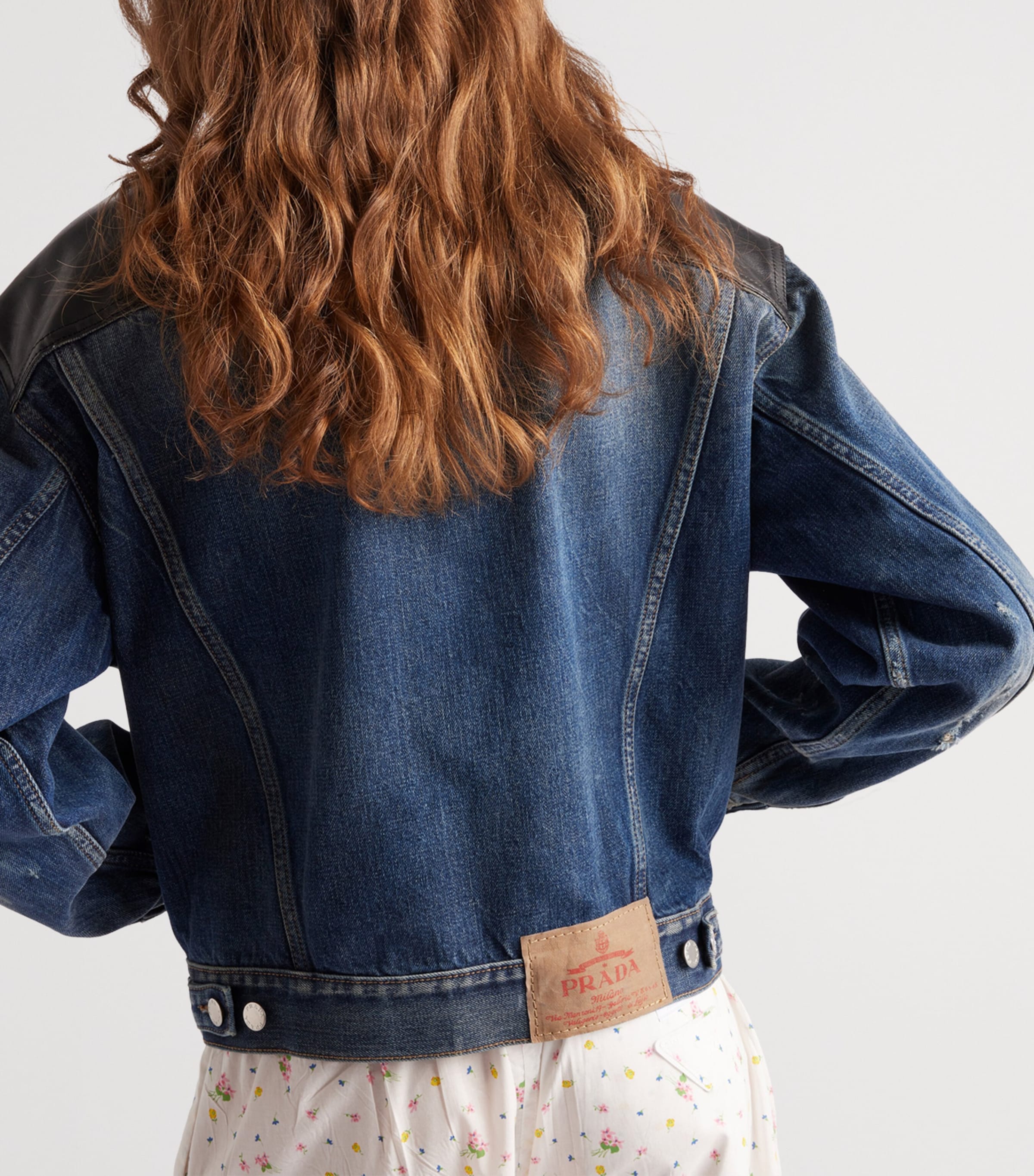 Leather-Trim Denim Jacket F0008 Image 6