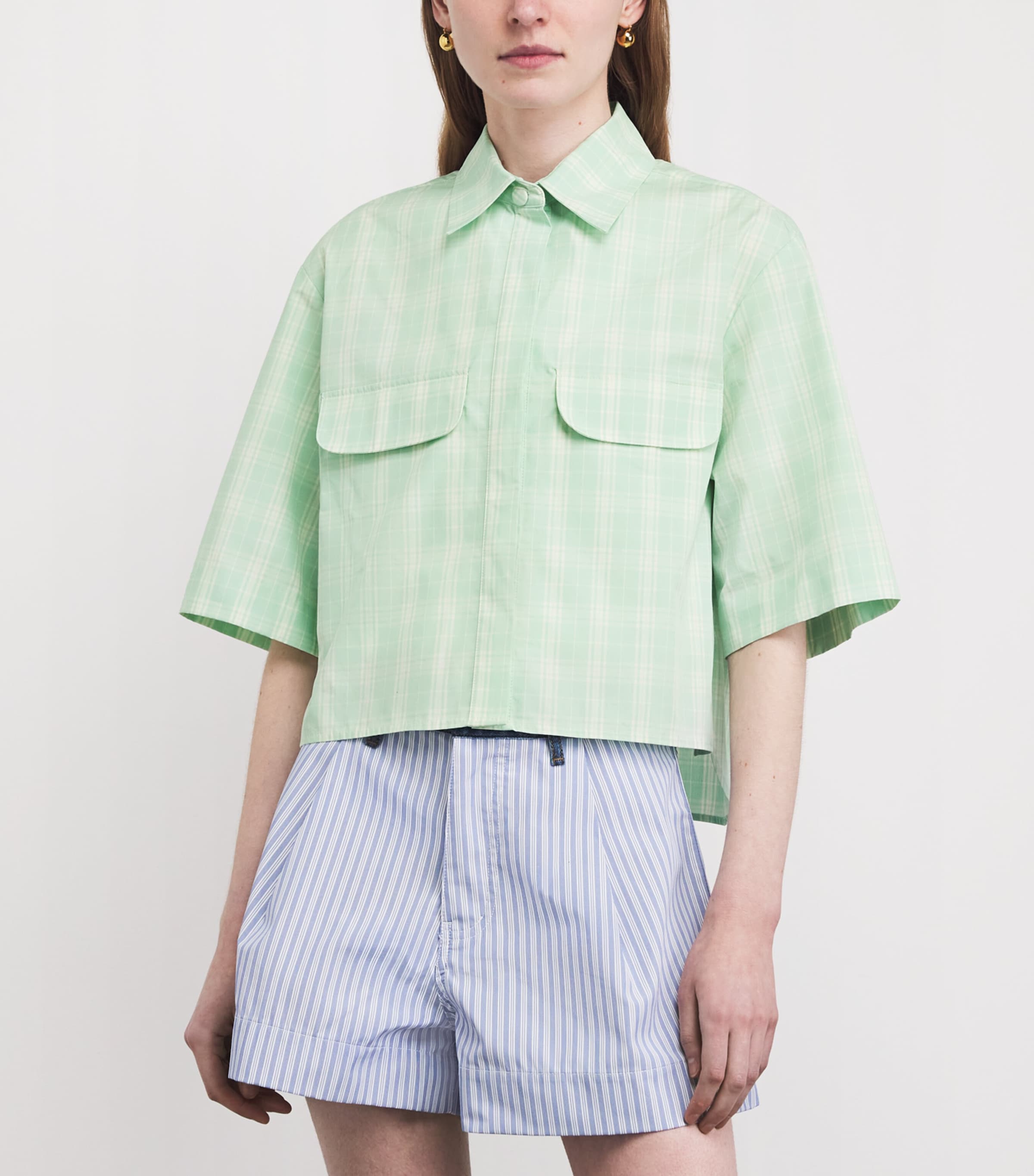 Sandro Paris Womens Cotton Check Shirt Green / Ecru Image 4