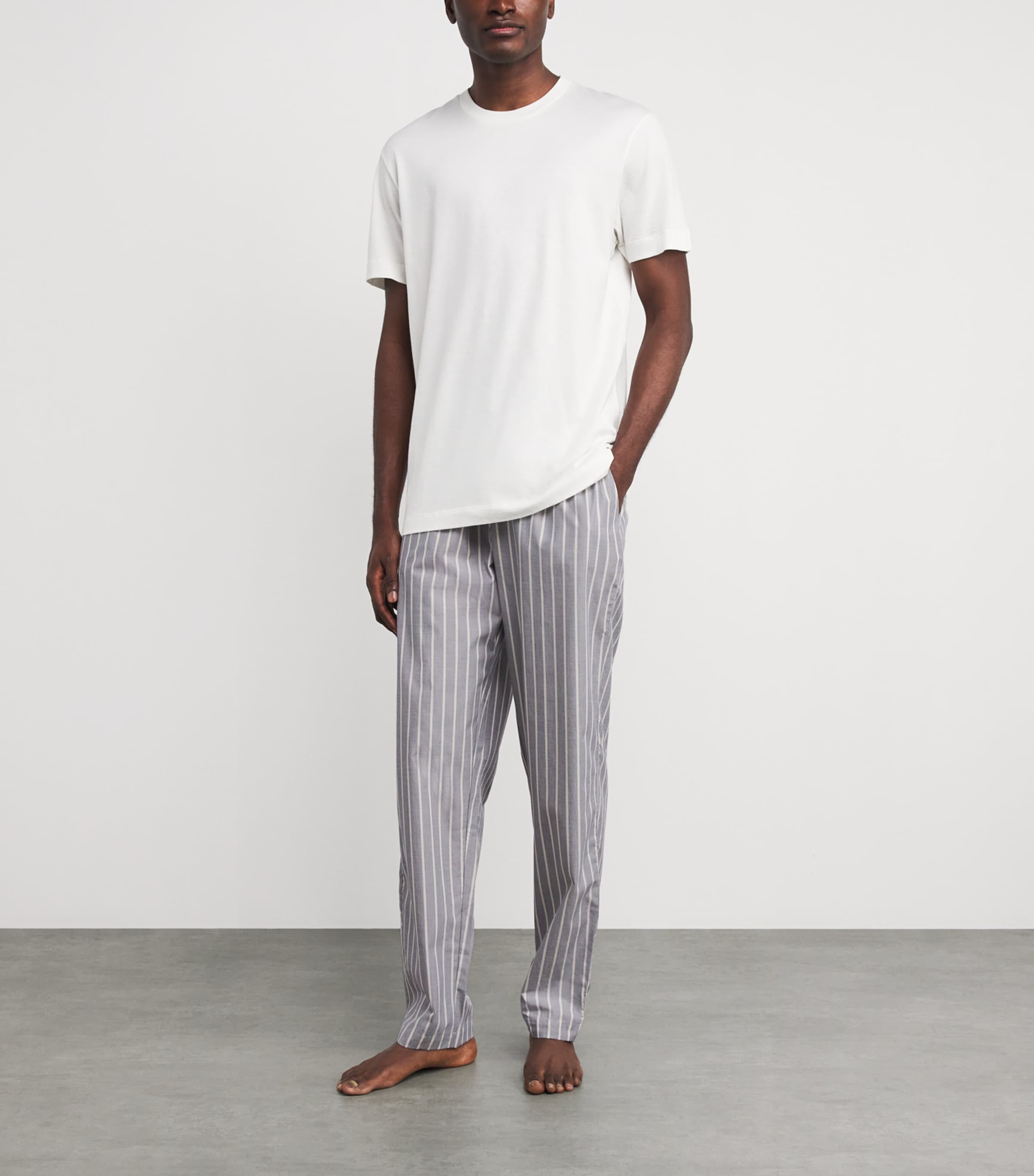 Hanro Mens Cotton Stripe Night & Day Lounge Trousers Denim Stripe Image 2