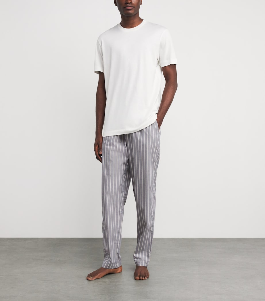 Hanro Mens Cotton Stripe Night & Day Lounge Trousers Denim Stripe Image 2