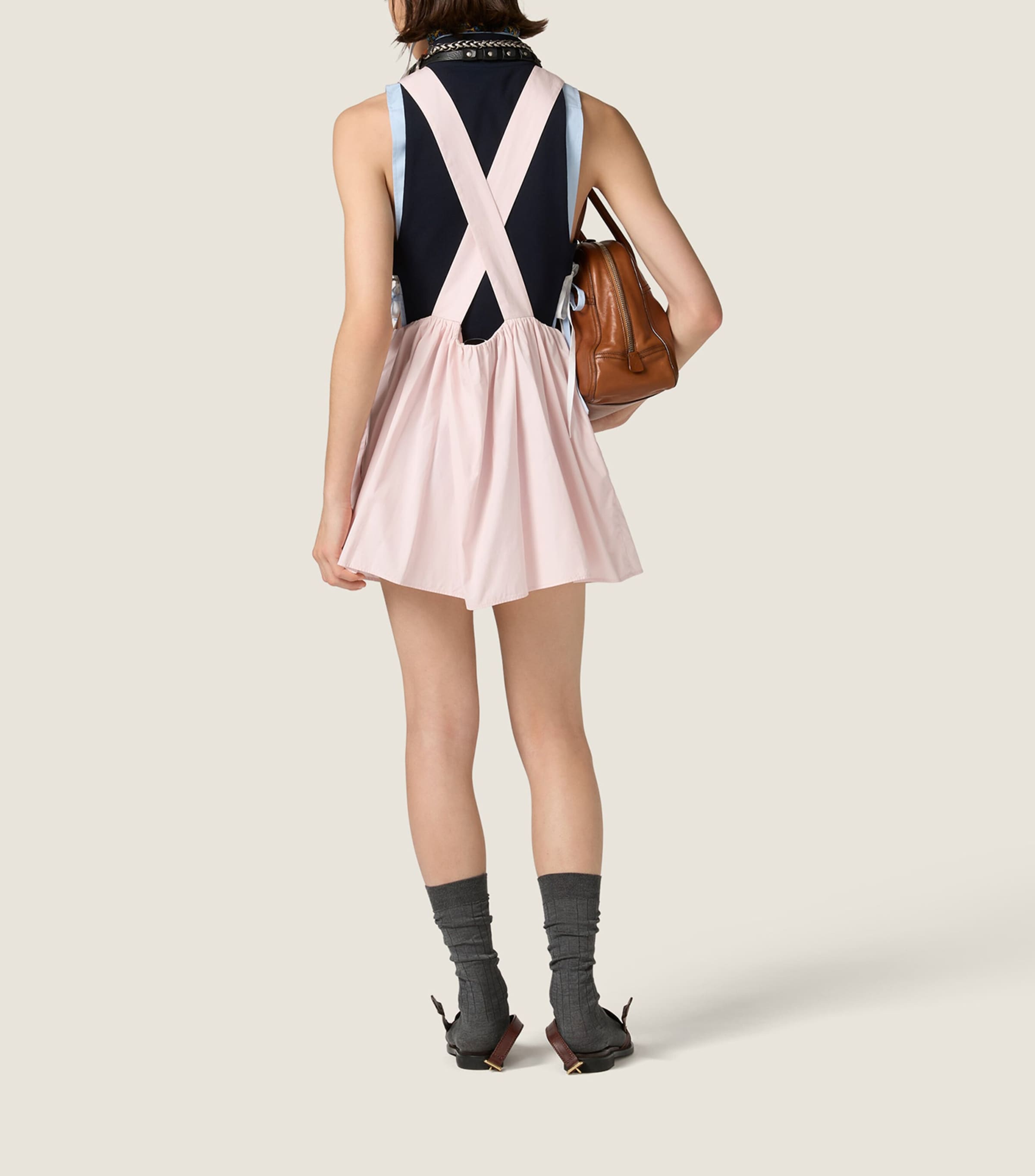 Miu Miu Womens Cotton Poplin Pinafore Mini Dress Pink Image 3