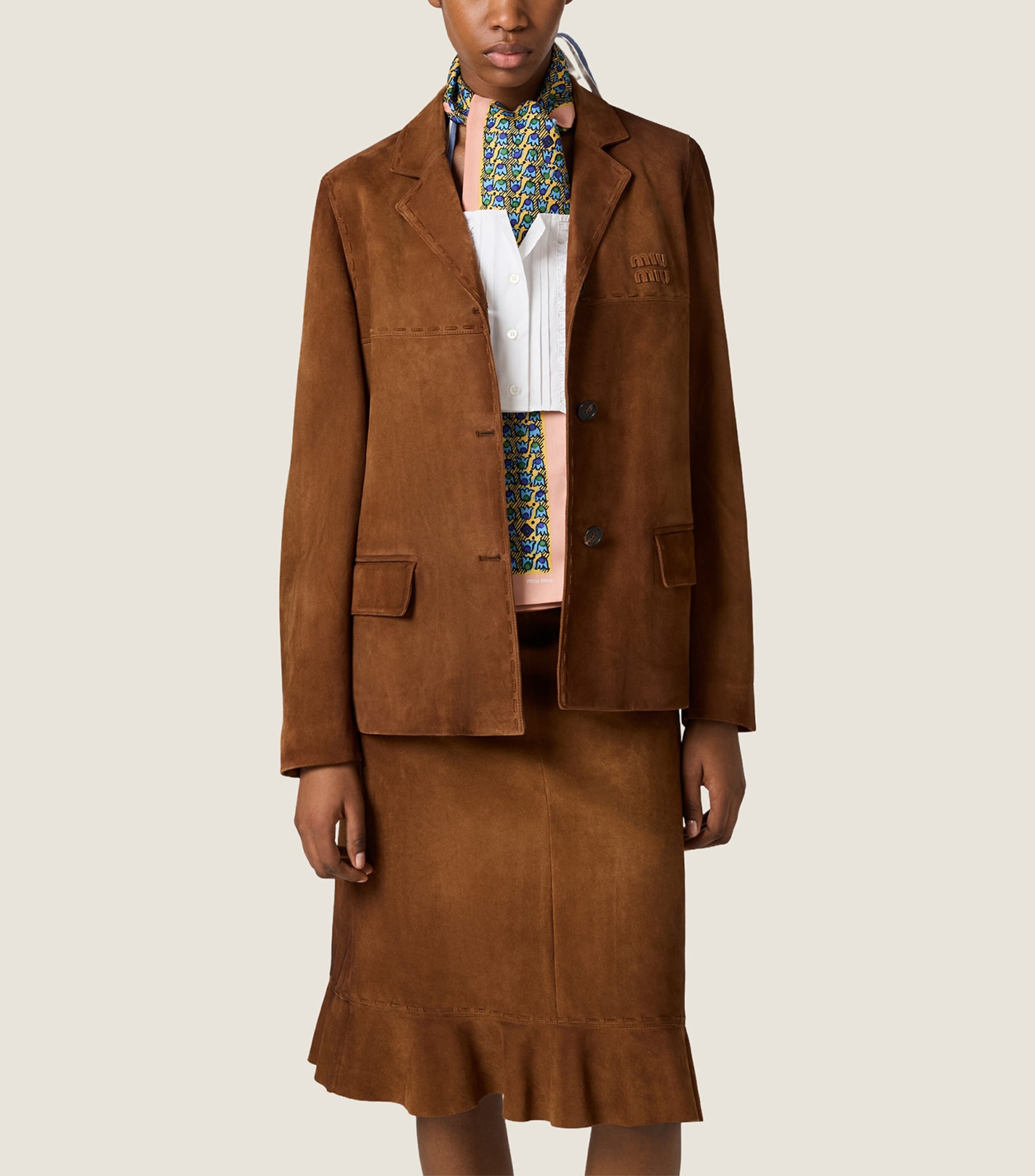Miu Miu Womens Suede Jacket Brown Image 5