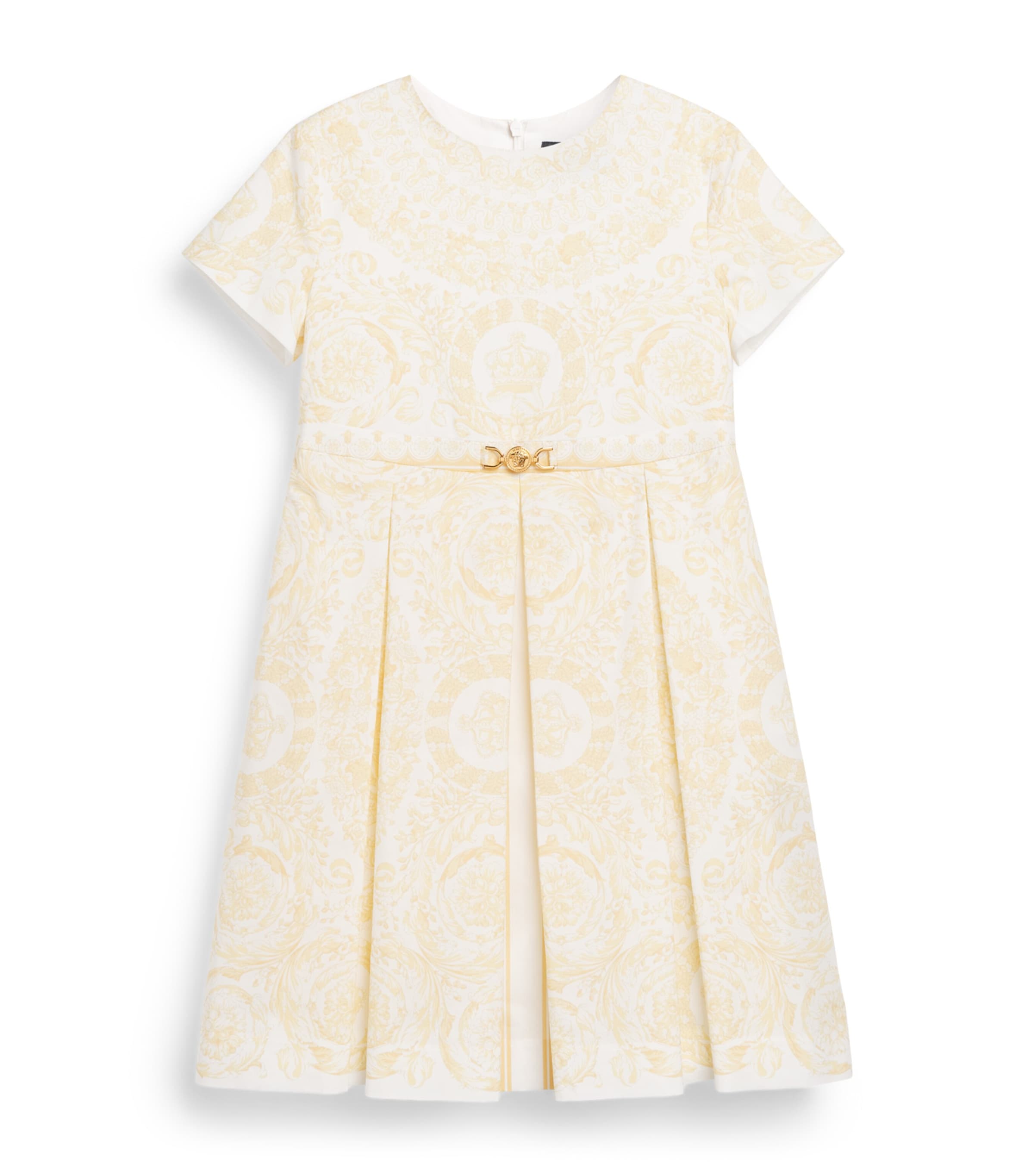 Versace Kids Cotton Pleated Barocco Dress (6-14 Years) Washd Out Gold Image 1