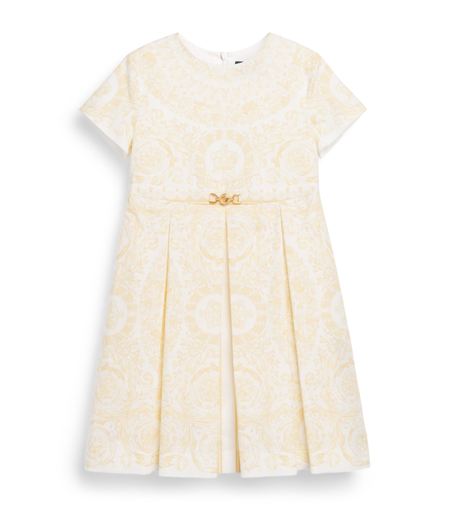 Versace Kids Cotton Pleated Barocco Dress (6-14 Years) Washd Out Gold Image 1