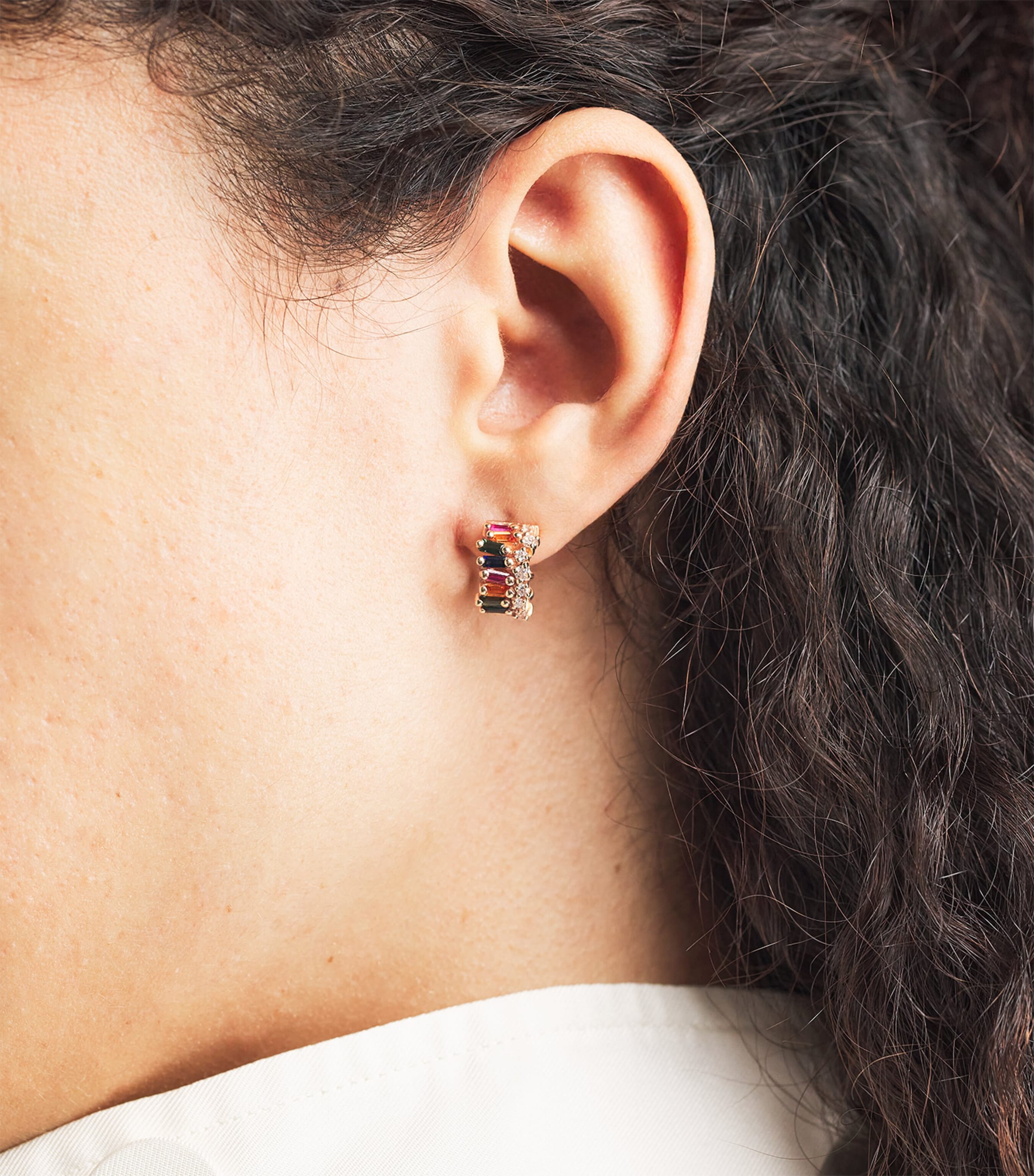Suzanne Kalan Rose Gold, Diamond and Rainbow Sapphire Short Stack Hoop Earrings Rg/rs Image 4
