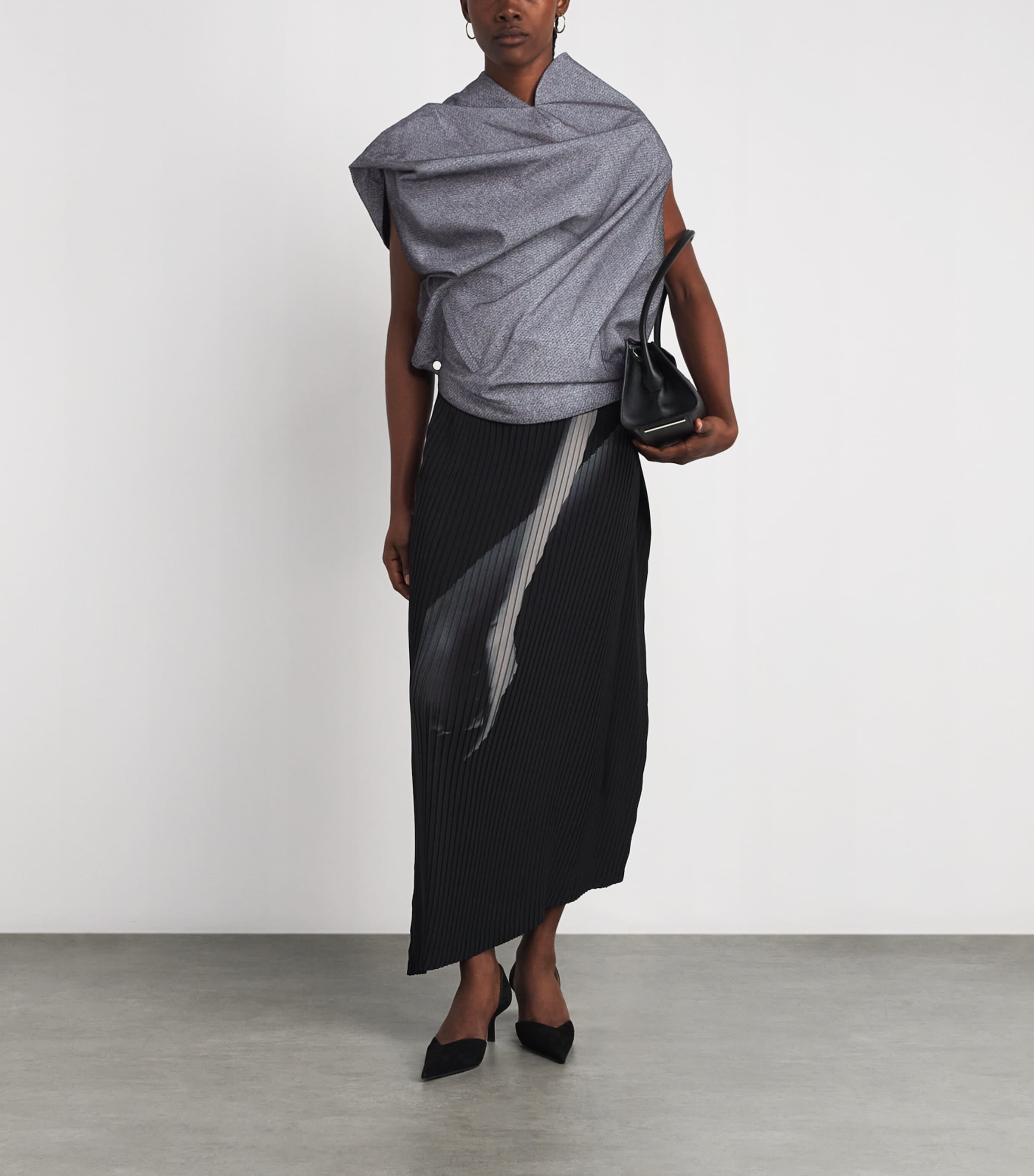 Issey Miyake Womens Reflection Asymmetric Top Grey Image 2