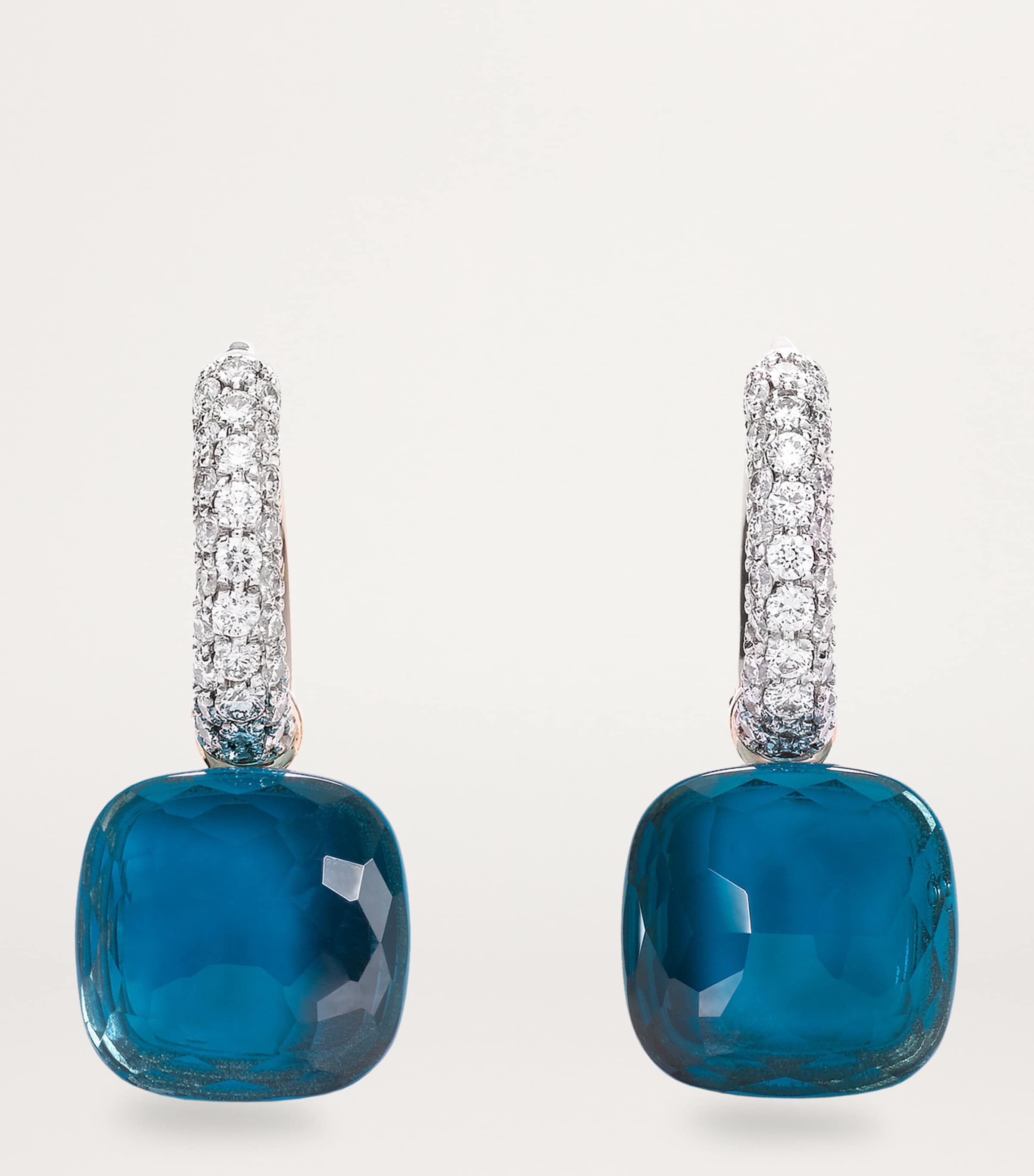 White Gold, London Blue Topaz, Turquoise and Diamond Nudo Drop Earrings B0TTU Image 2