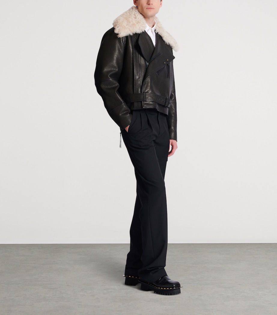Fur-Trim Collar Leather Jacket ECJ NOIR/NATUREL Image 2