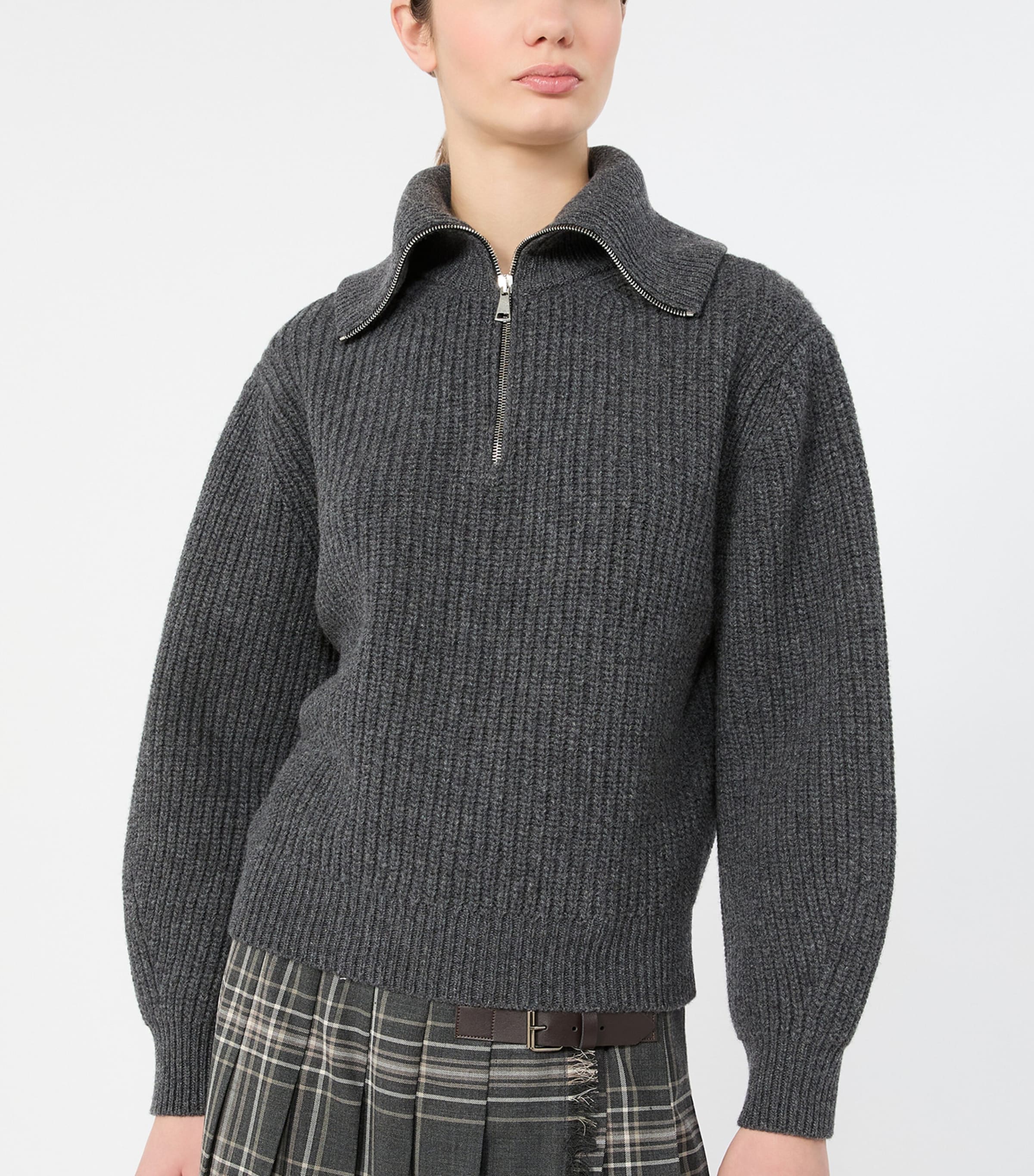 Weekend Max Mara Womens Virgin-Wool Quarter-Zip Sweater Dark Grey Image 5