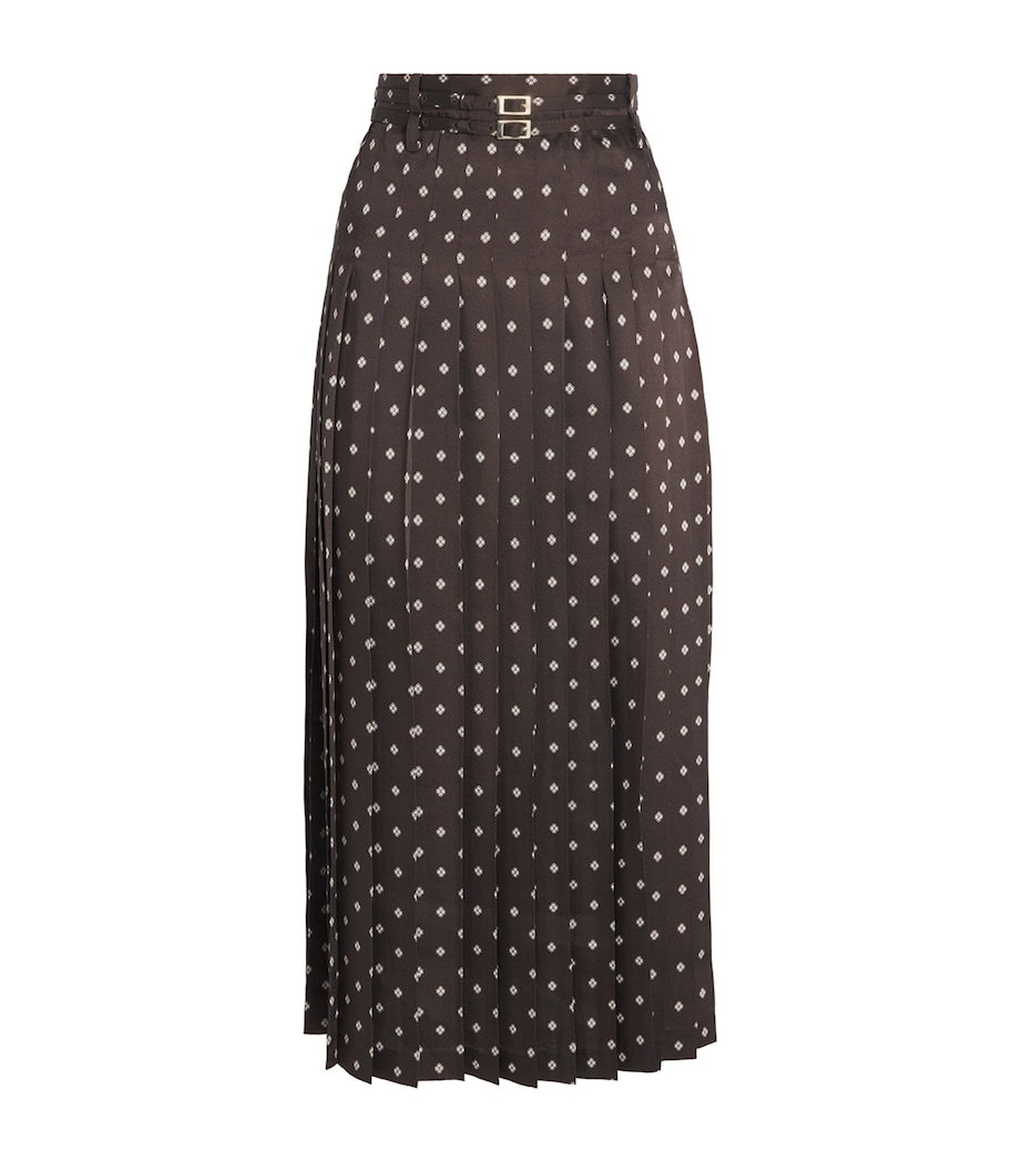 Pleated Patterned Midi Skirt BROWN / WHITE Image 1