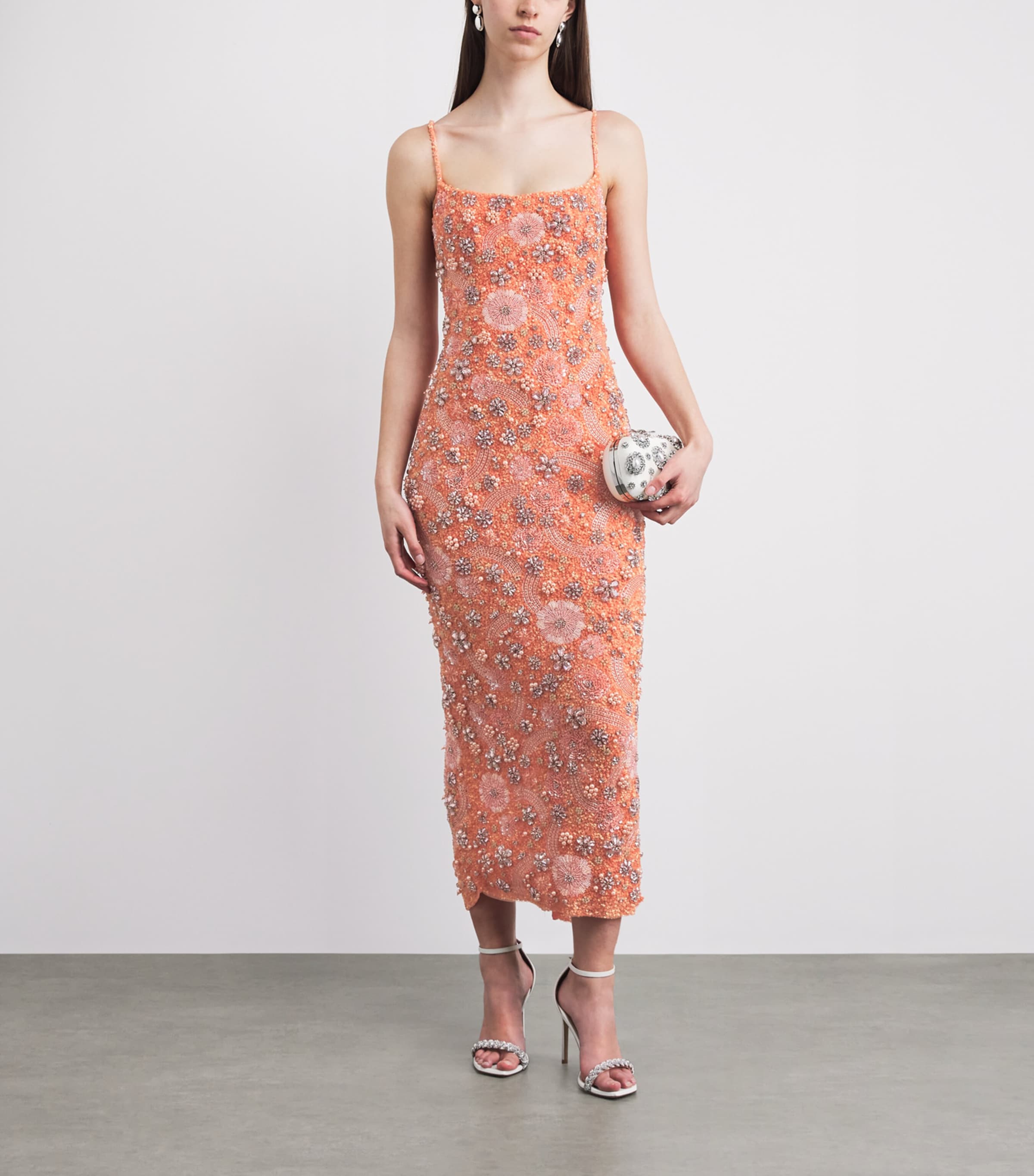 Rachel Gilbert Womens Embellished Francesca Flower Midi Dress Peach Image 2