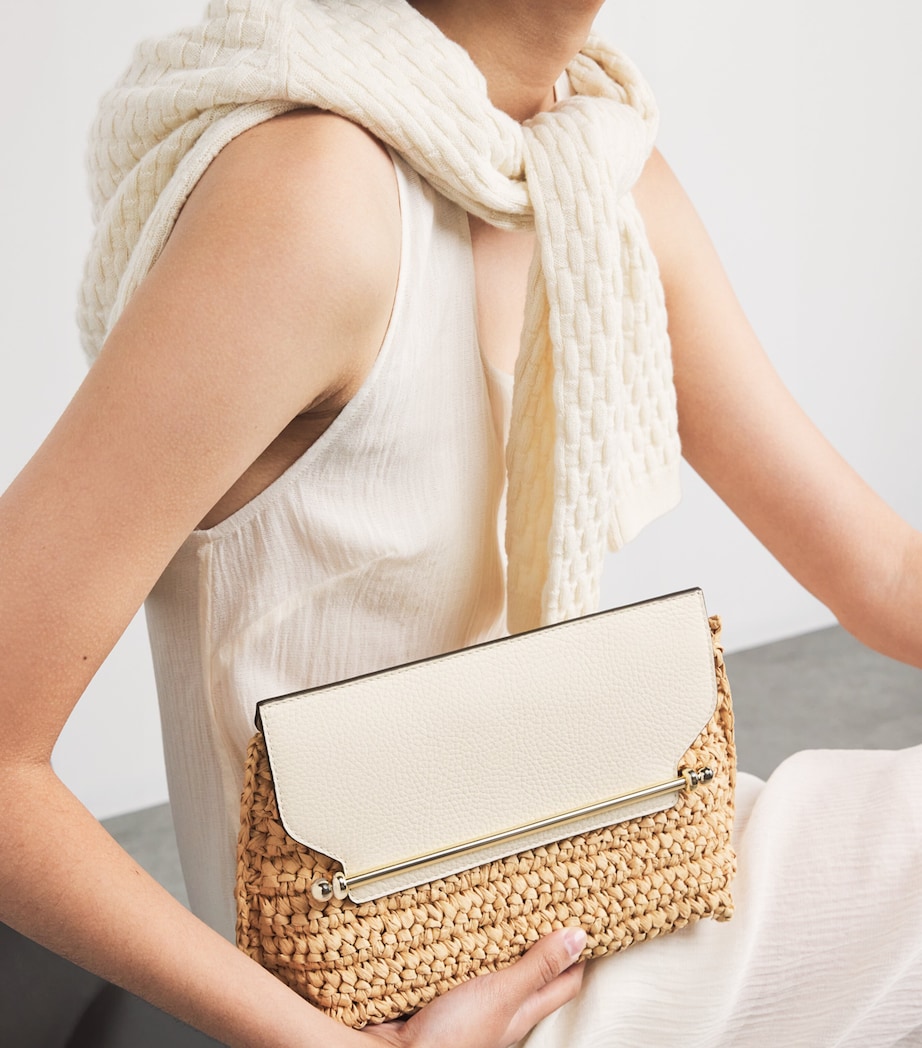 Leather-Raffia Stylist Clutch Bag VANILLA Image 2