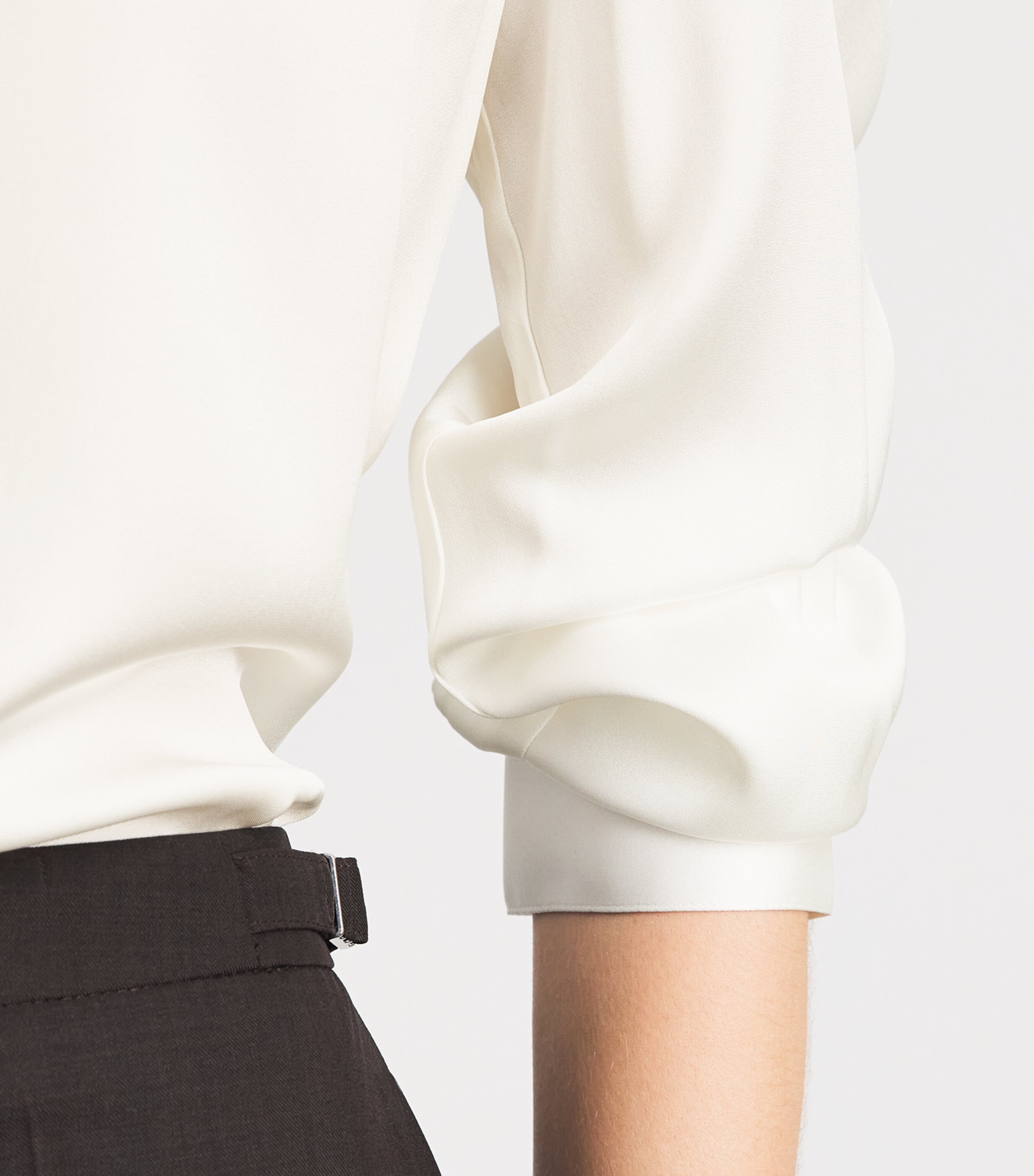Vince Womens Silk-Blend Scarf-Detail Shirt Off White Image 3