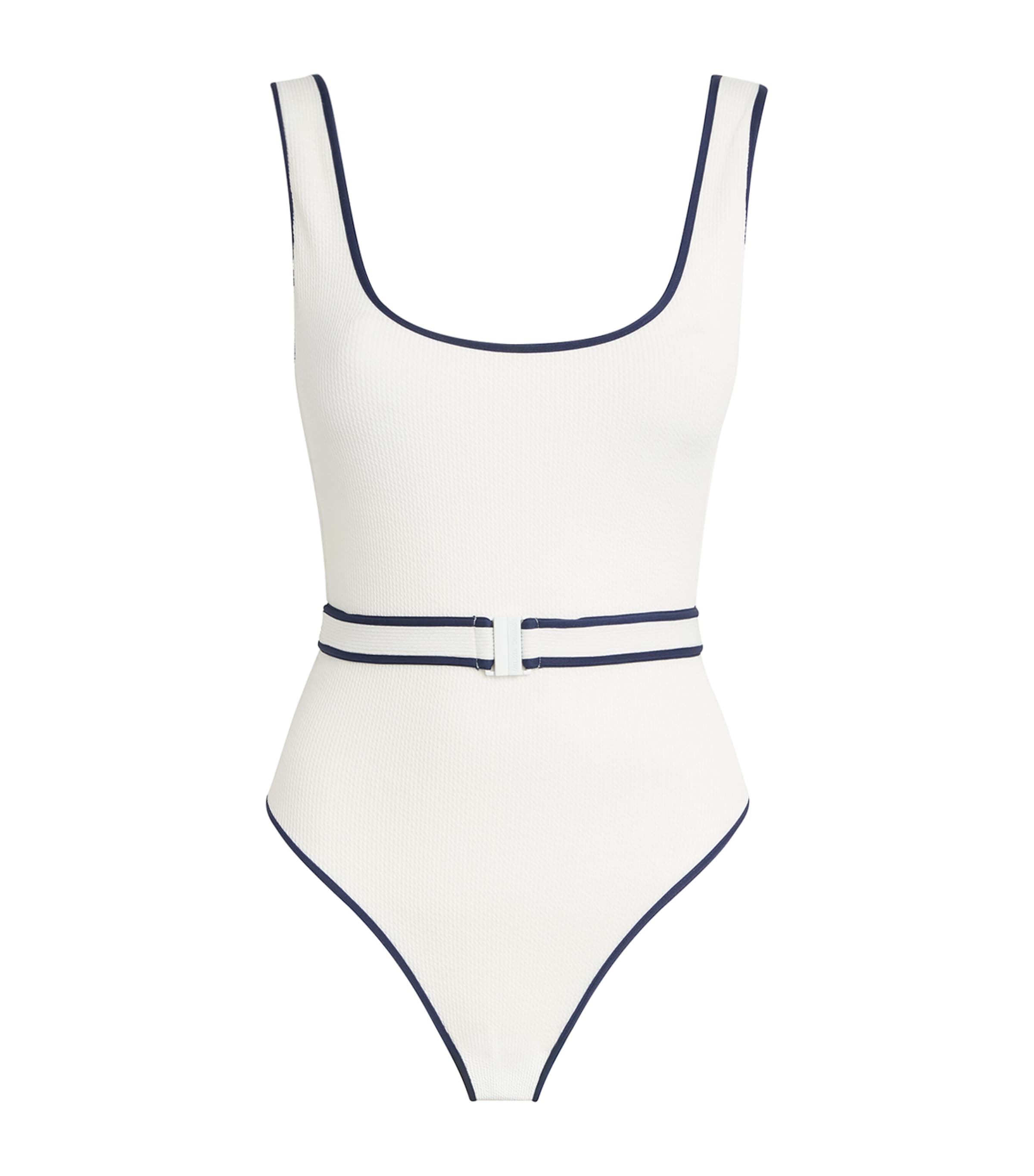 Melissa Odabash Womens Rio Belted Swimsuit White Ridges/navy Image 1