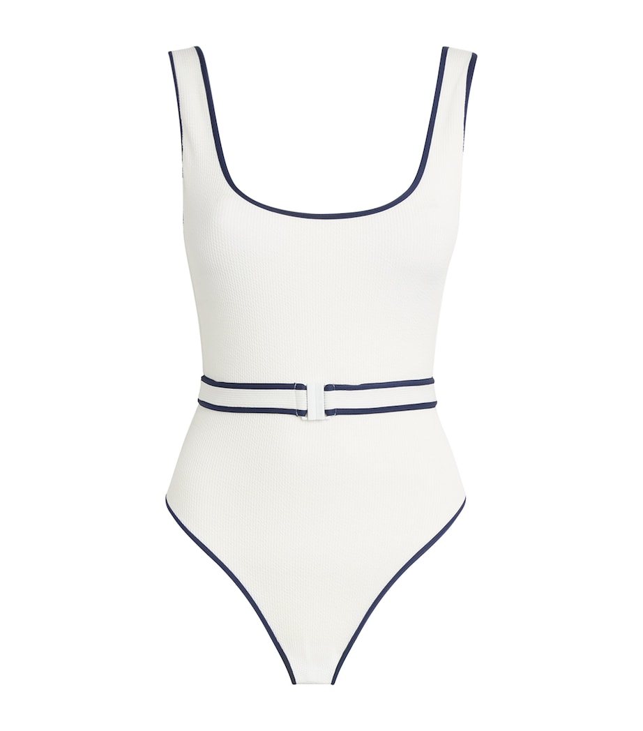 Melissa Odabash Womens Rio Belted Swimsuit White Ridges/navy Image 1