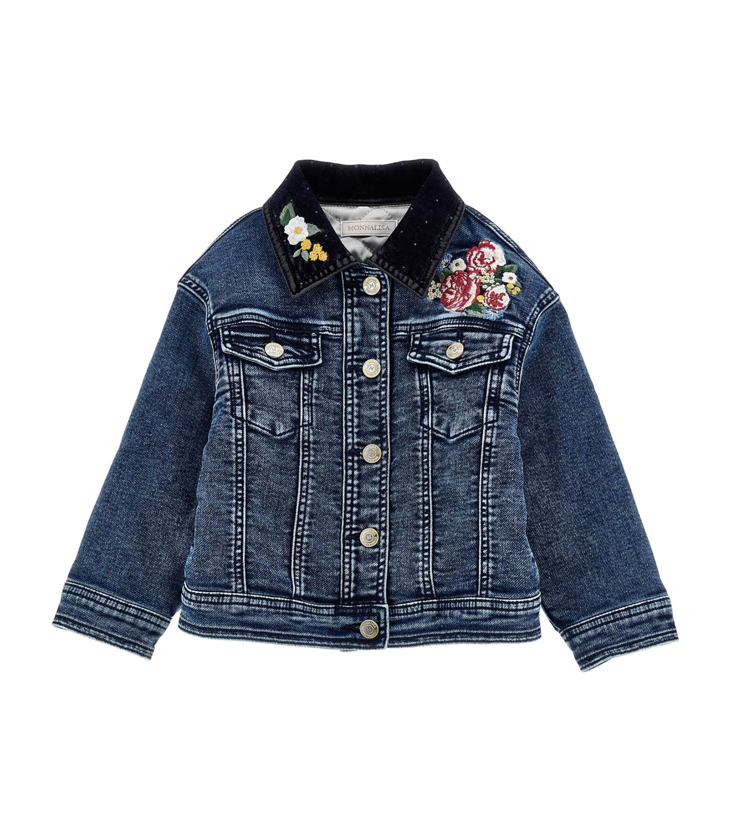 Shop Monnalisa Embroidered Denim Jacket