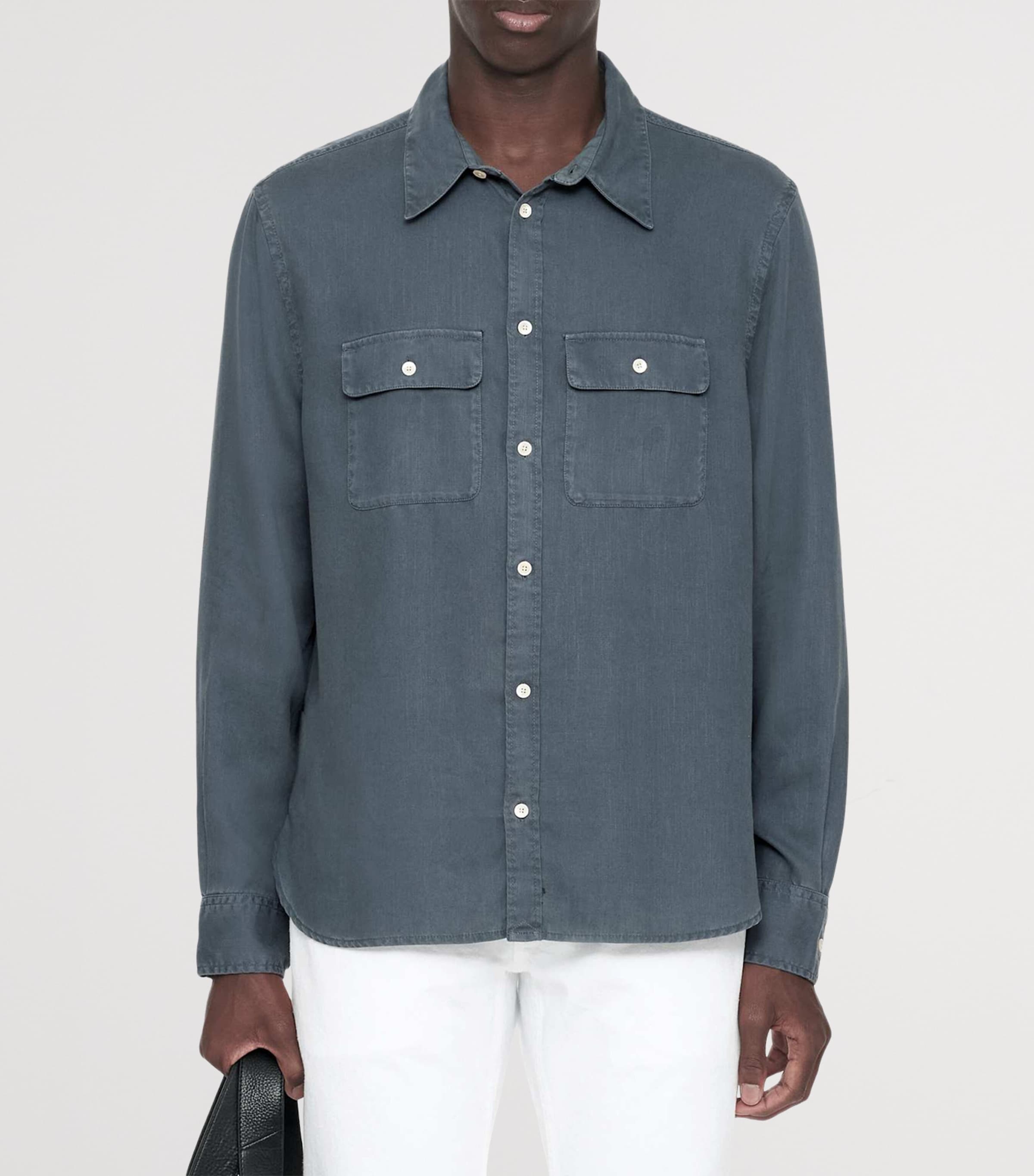 AllSaints Mens Relaxed Bond Shirt Slate Blue Image 3