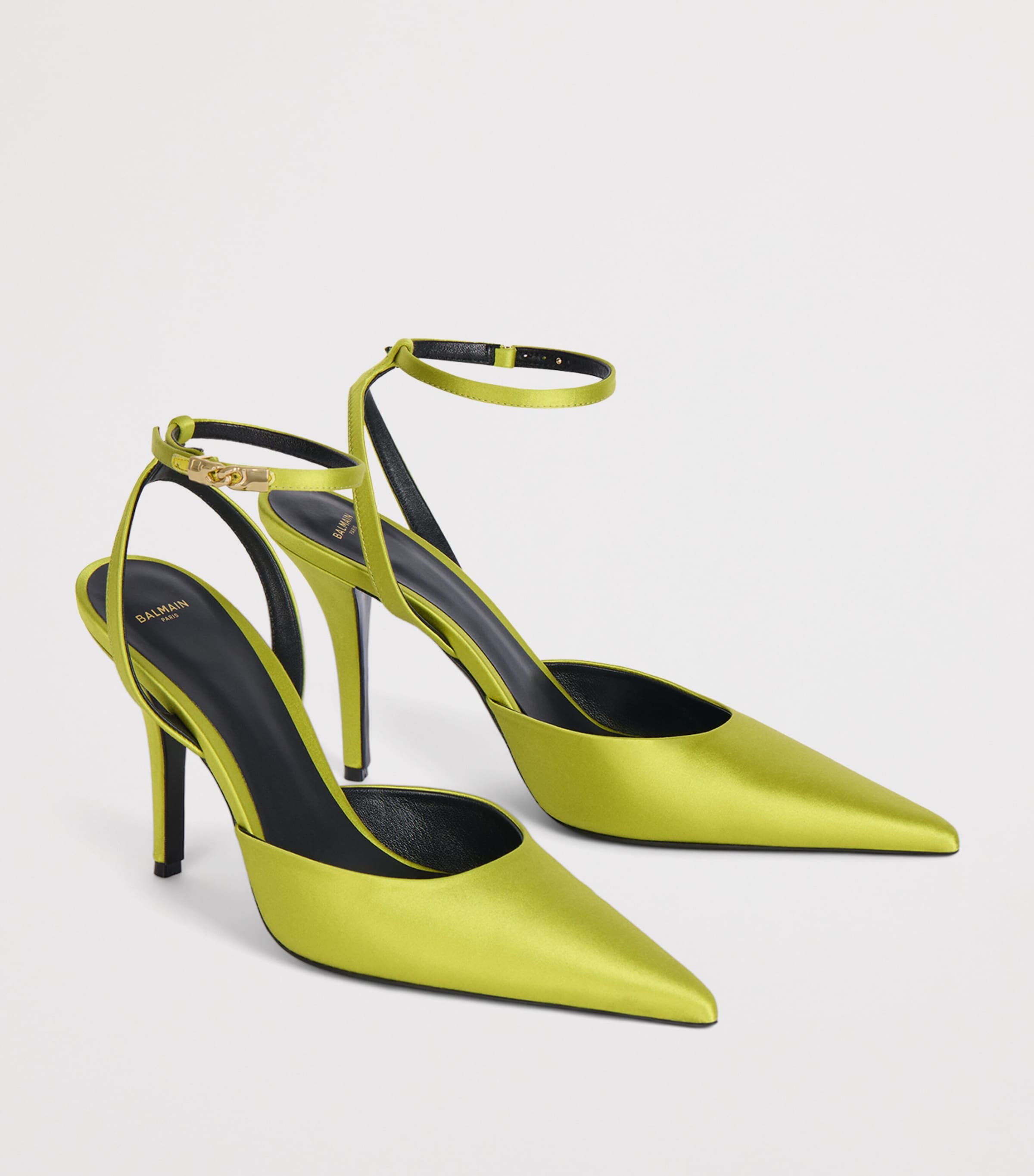 Balmain Silk Strappy Pumps 95 Chartreuse Image 3