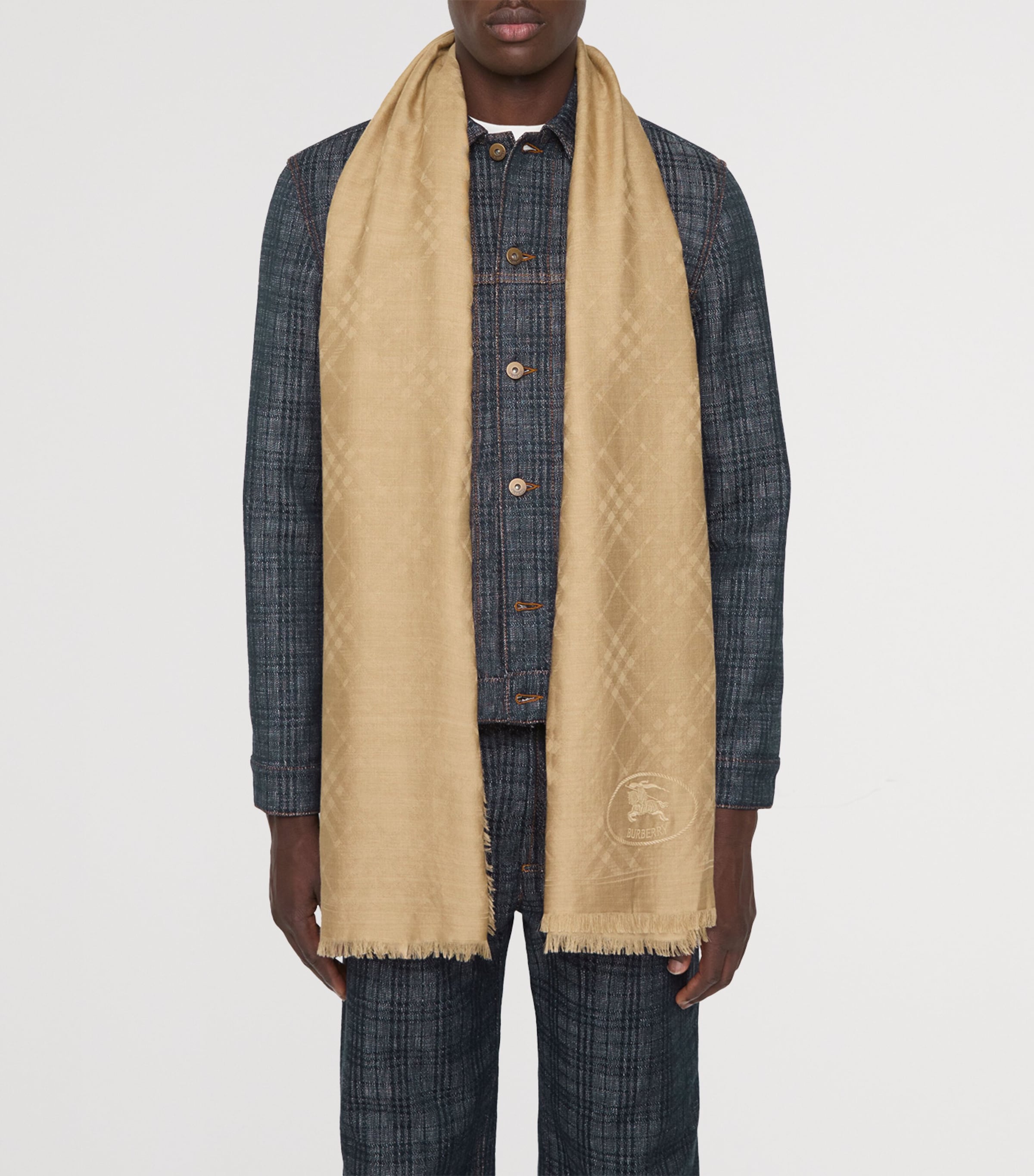 Wool Wide Check Scarf SAND Image 5