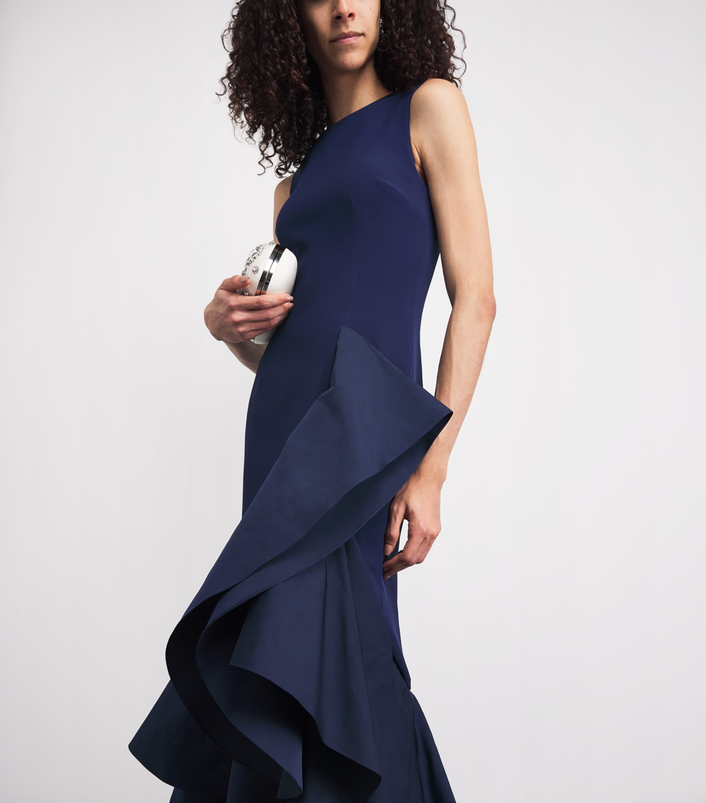 Safiyaa Womens Ruffle Cons Gown Navy Image 3