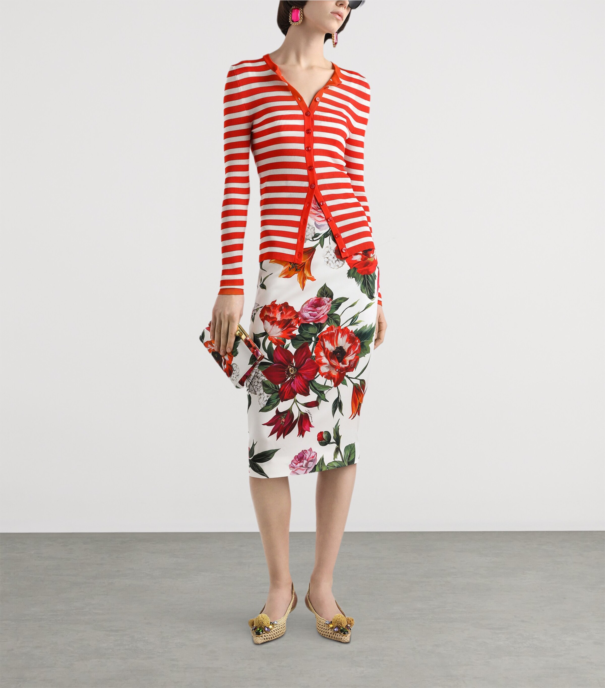Dolce&Gabbana Womens Stripe Cardigan White/red Image 2