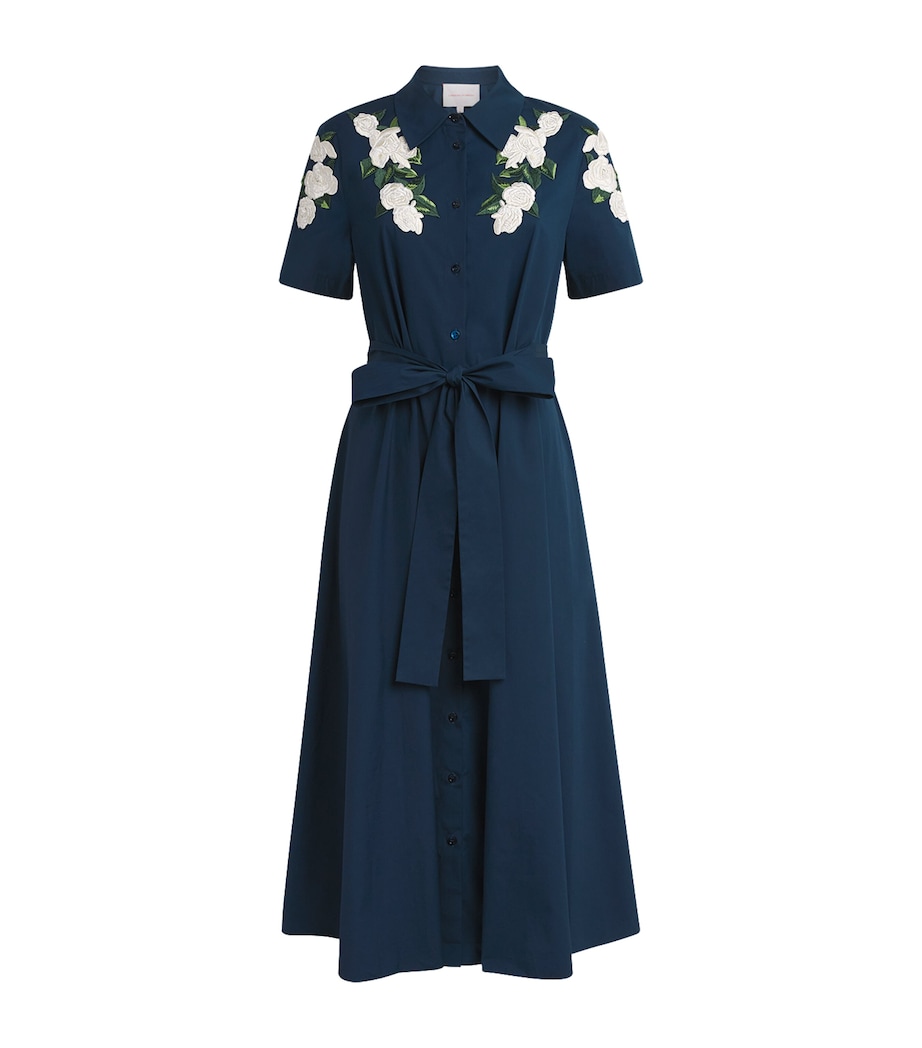 Carolina Herrera Womens Floral-Embroidered Midi Shirt Dress Midnight Image 1