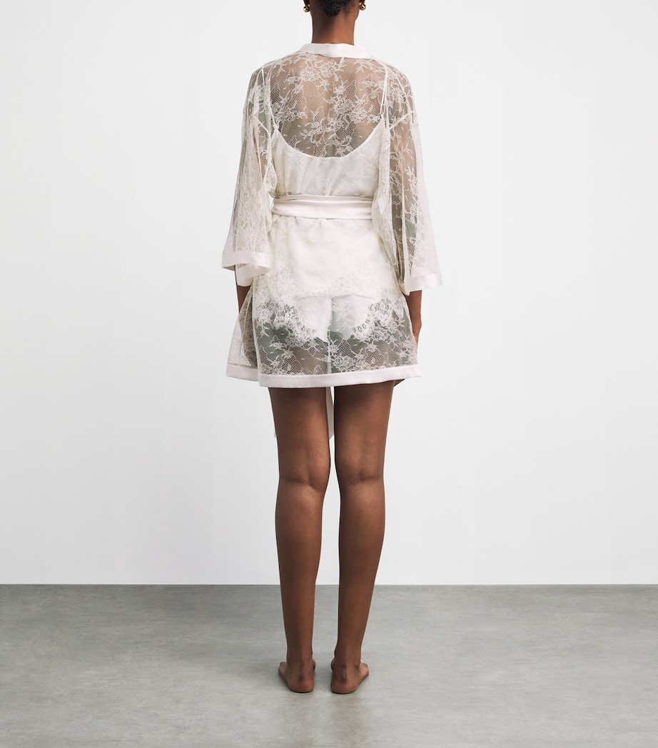 Carine Gilson Womens Silk Lace-Trim Louise Short Kimono Lime / Citron Image 4