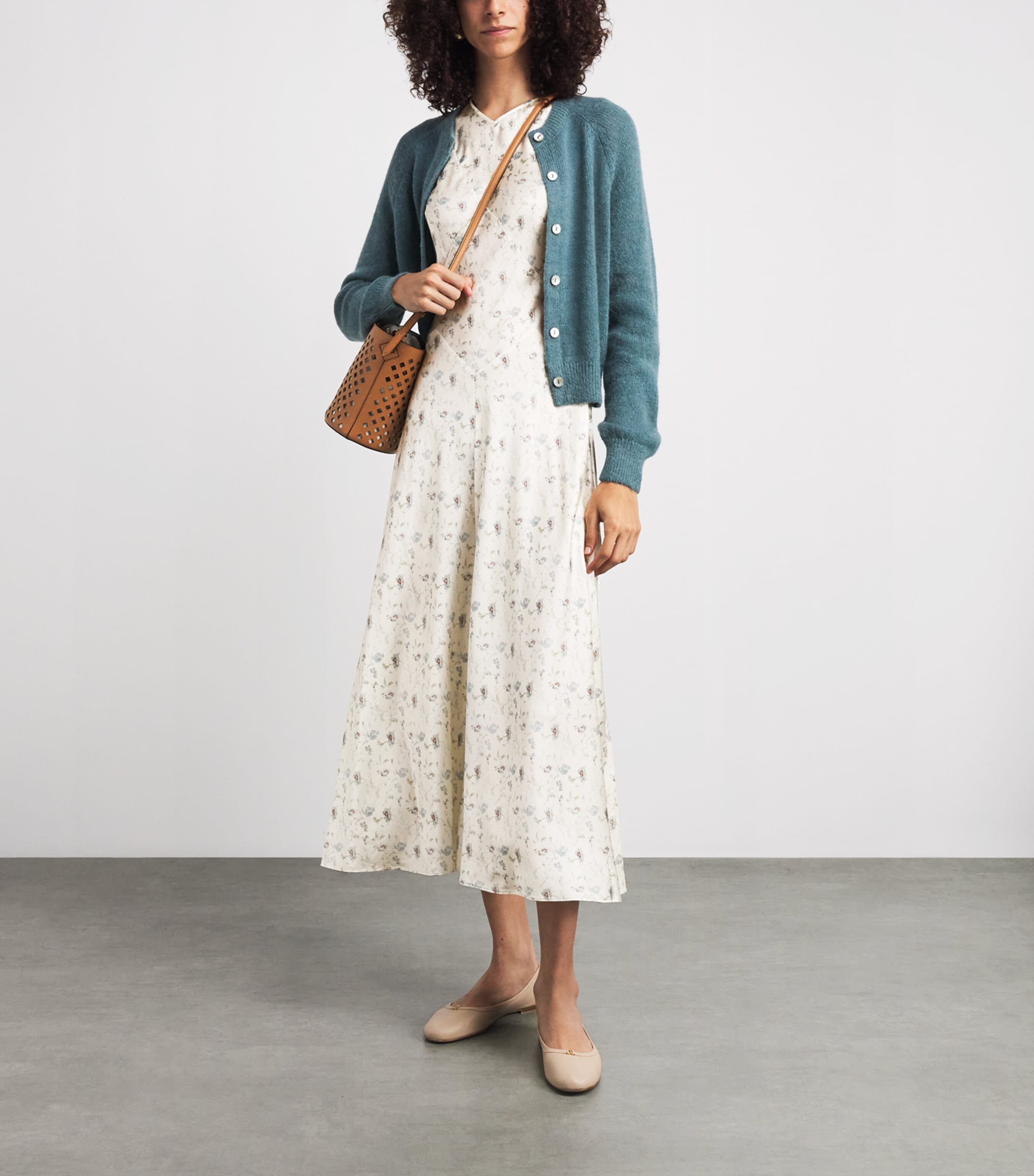 DÔEN Womens Silk Adelana Midi Dress Camellia Bloom Image 2