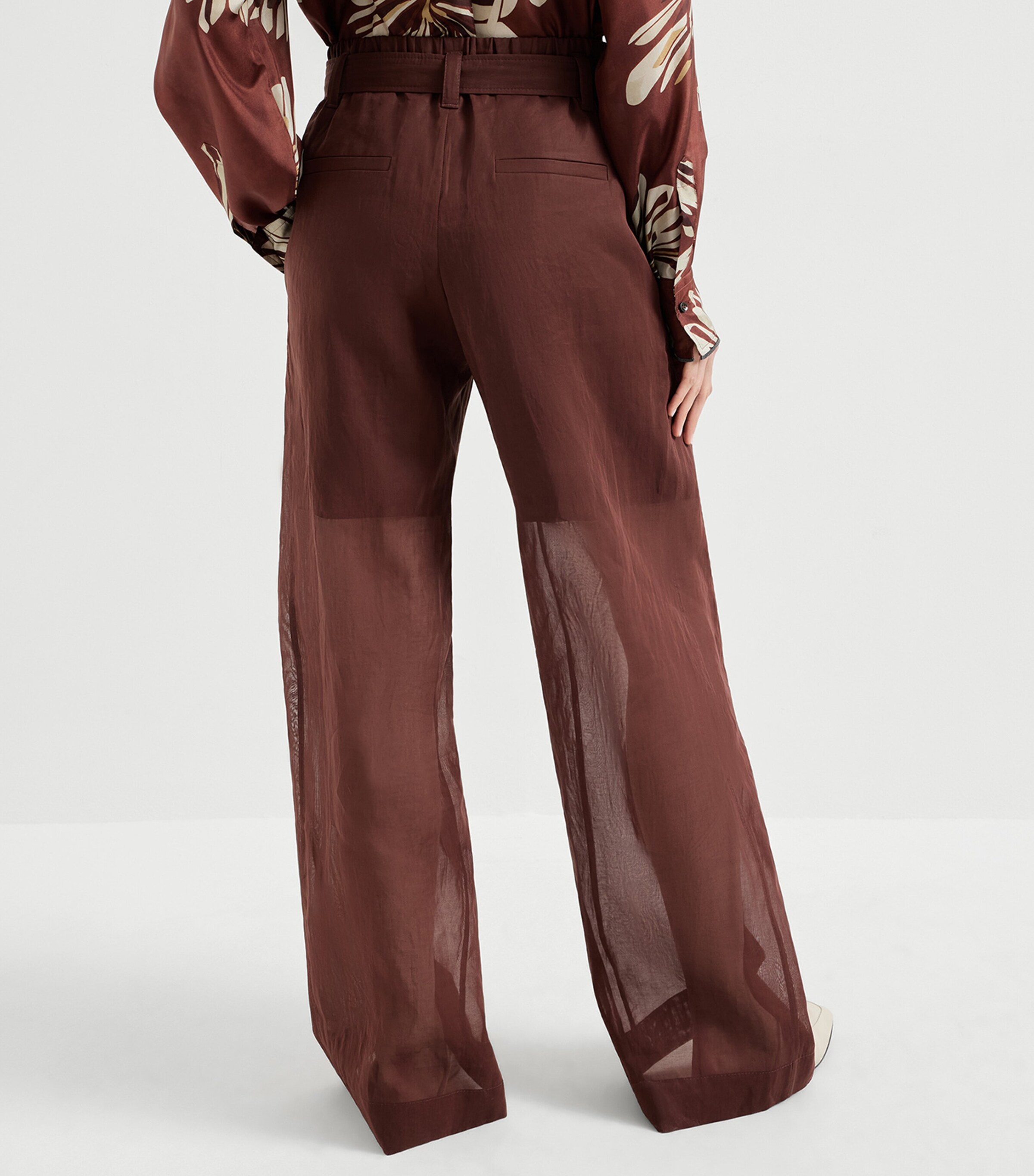 Brunello Cucinelli Womens Cotton Organza Belted Trousers Image 5