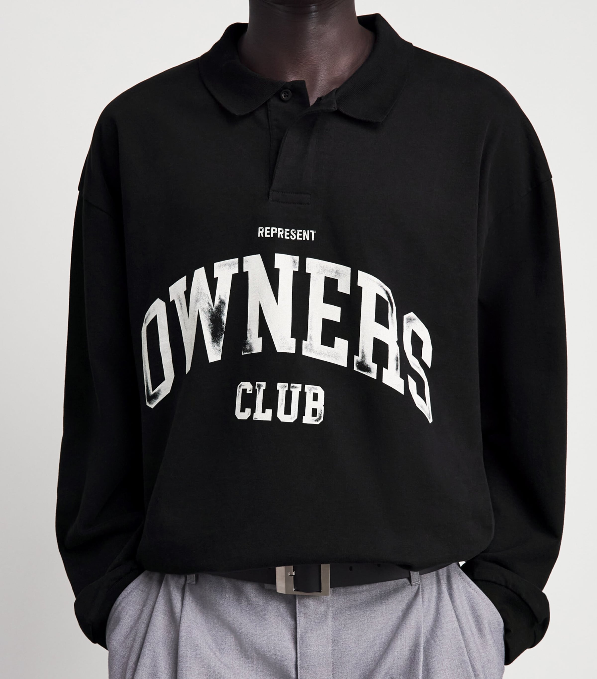 Represent Mens Cotton Owners Club Rugby Shirt Jet Black Image 3