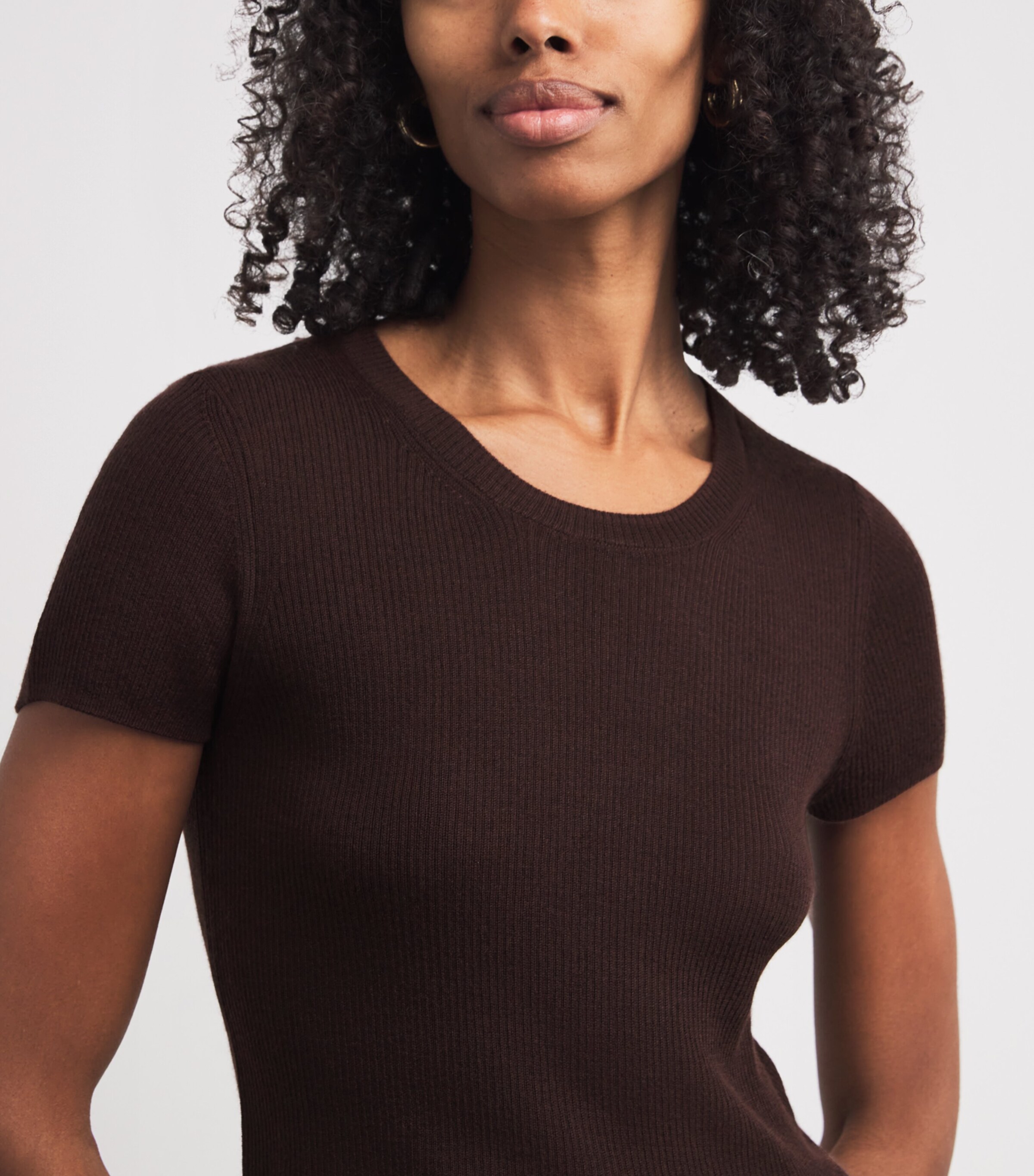 ÉTERNE Womens Cashmere Rib Stitch Baby T-Shirt Espresso Esp Image 6