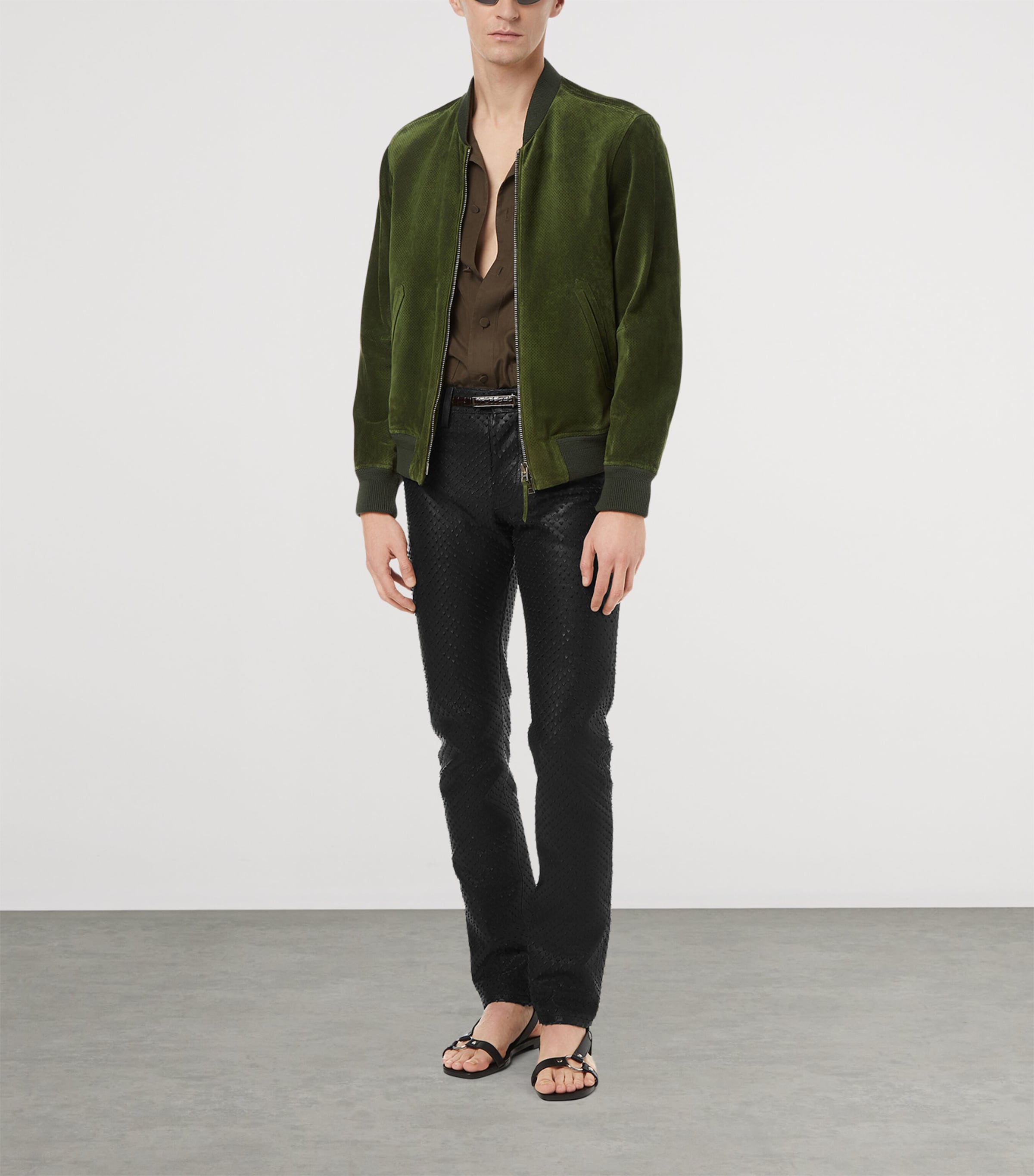 Leather Perforated Bomber Jacket GDD Image 2