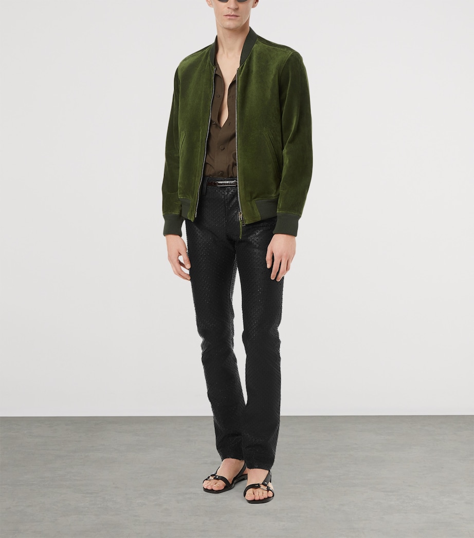 Leather Perforated Bomber Jacket GDD Image 2