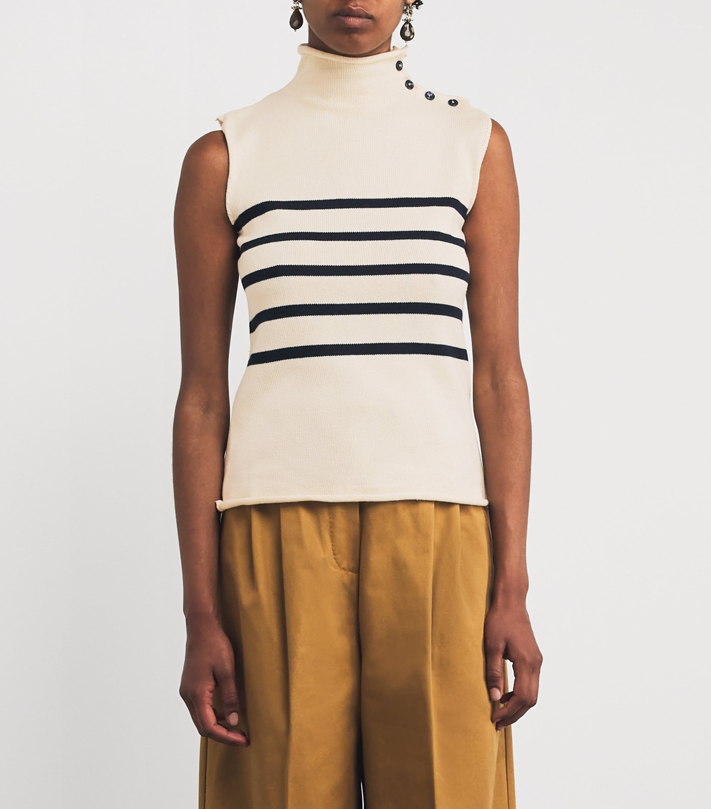 Cotton Stripe Sweater Vest IVORY Image 3