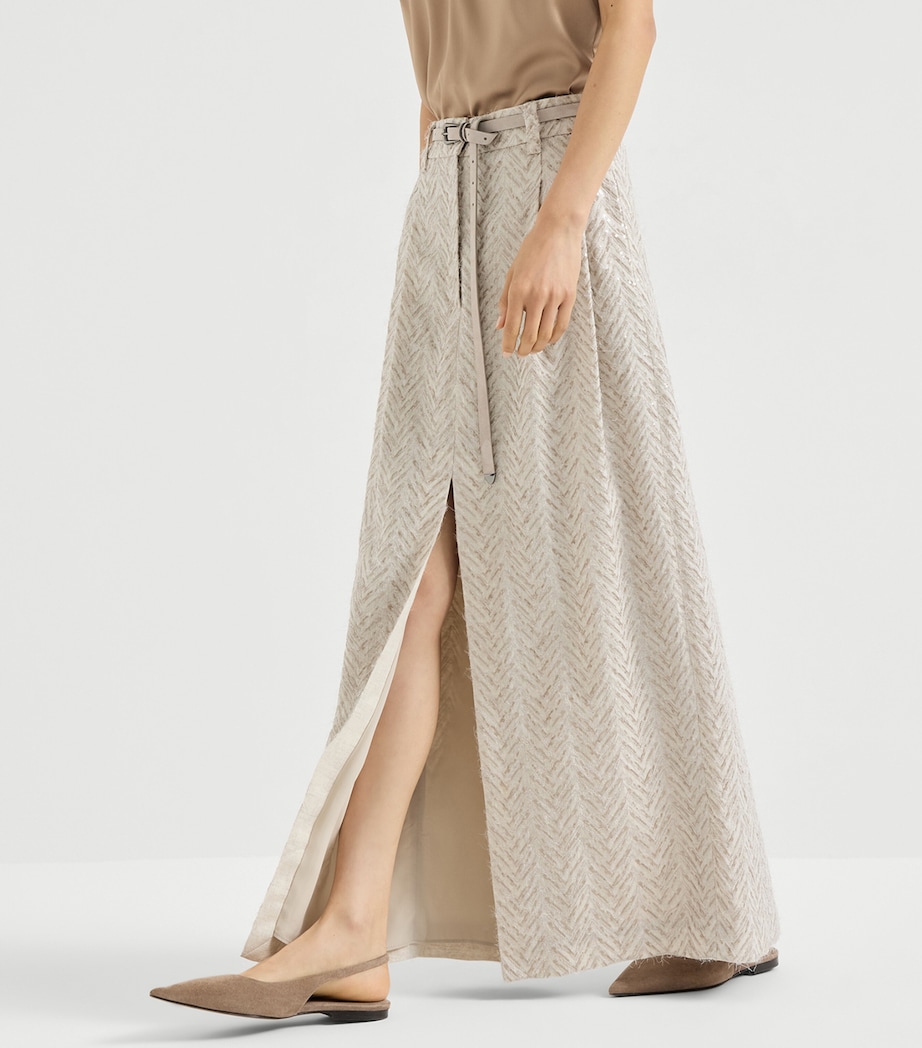 Brunello Cucinelli Womens Linen Sequinned Maxi Skirt Image 4