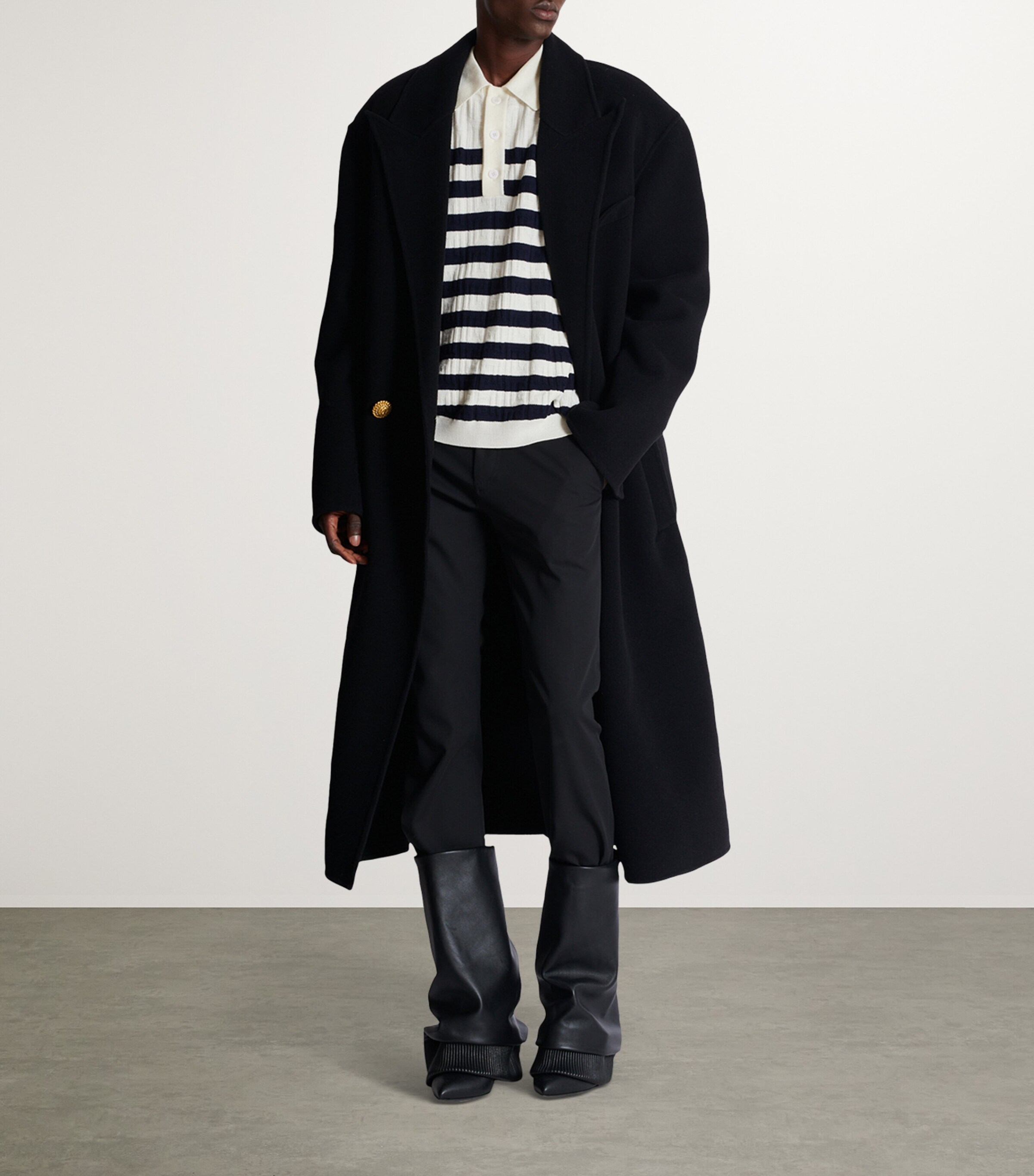 Virgin Wool Monogram Polo Shirt GCR BLANC/MARINE Image 7