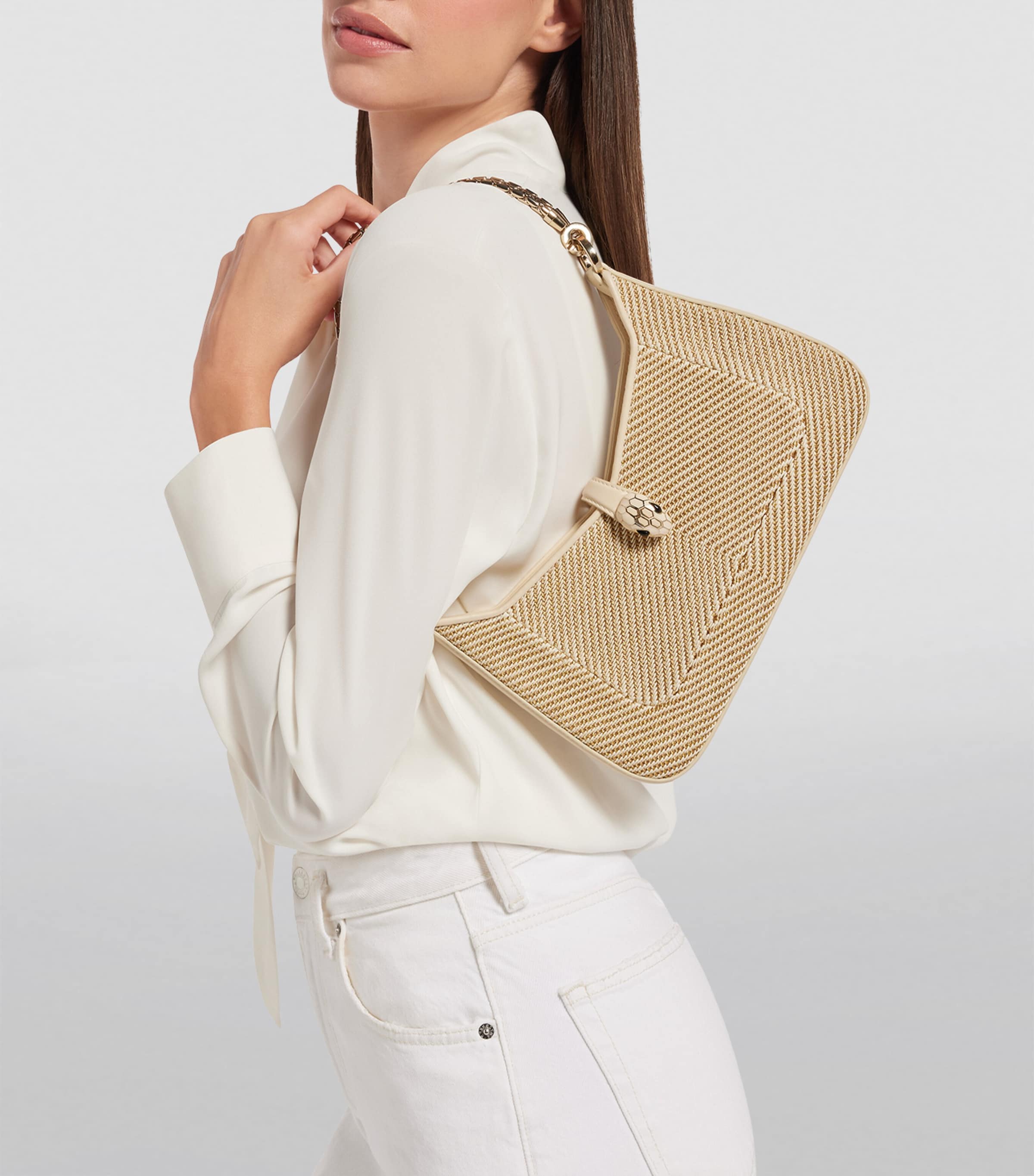 Small Chevron Serpenti Baia Shoulder Bag BEIGE LIGHT Image 3