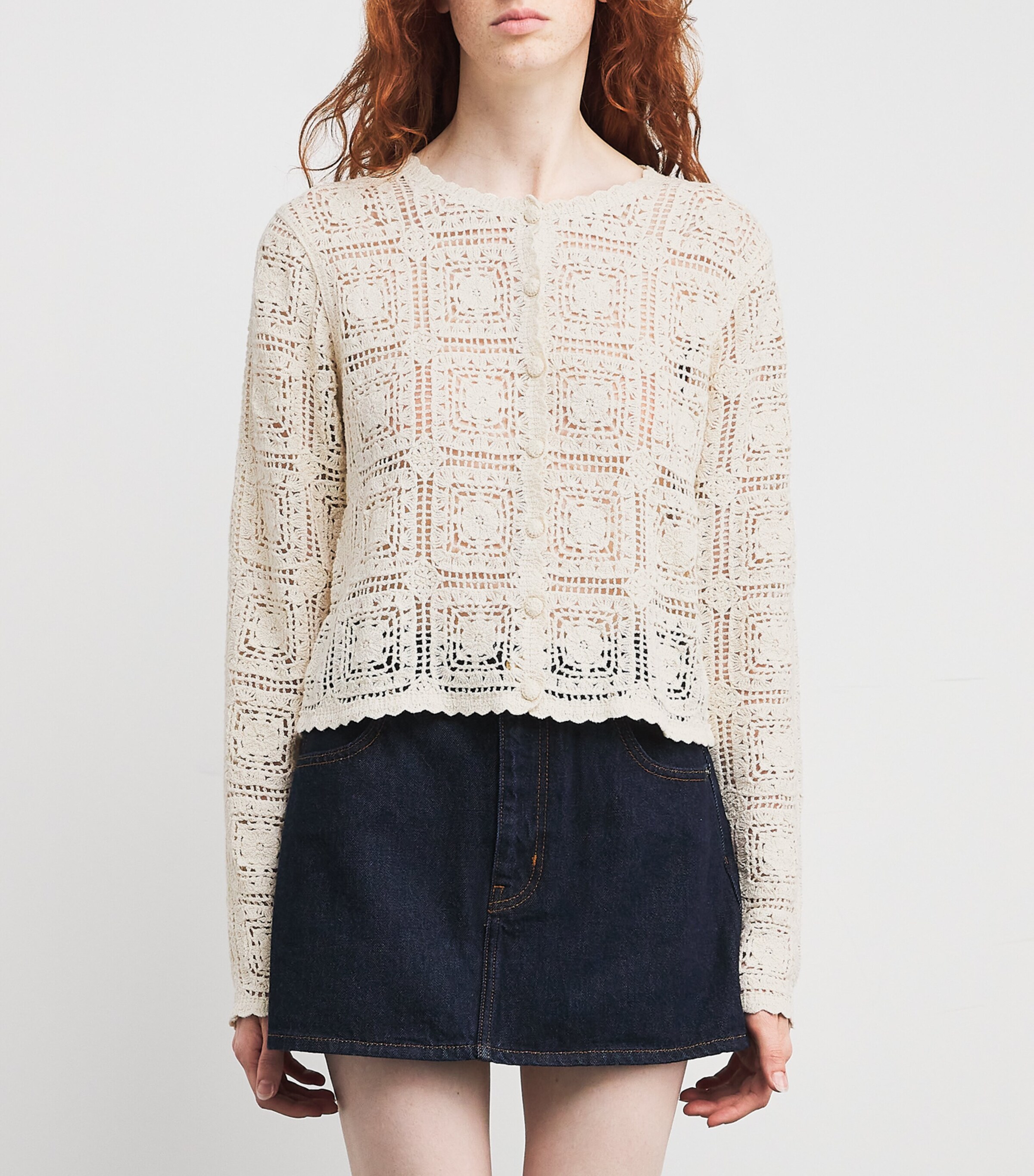 Cotton The Crochet Cardigan CREAM Image 3