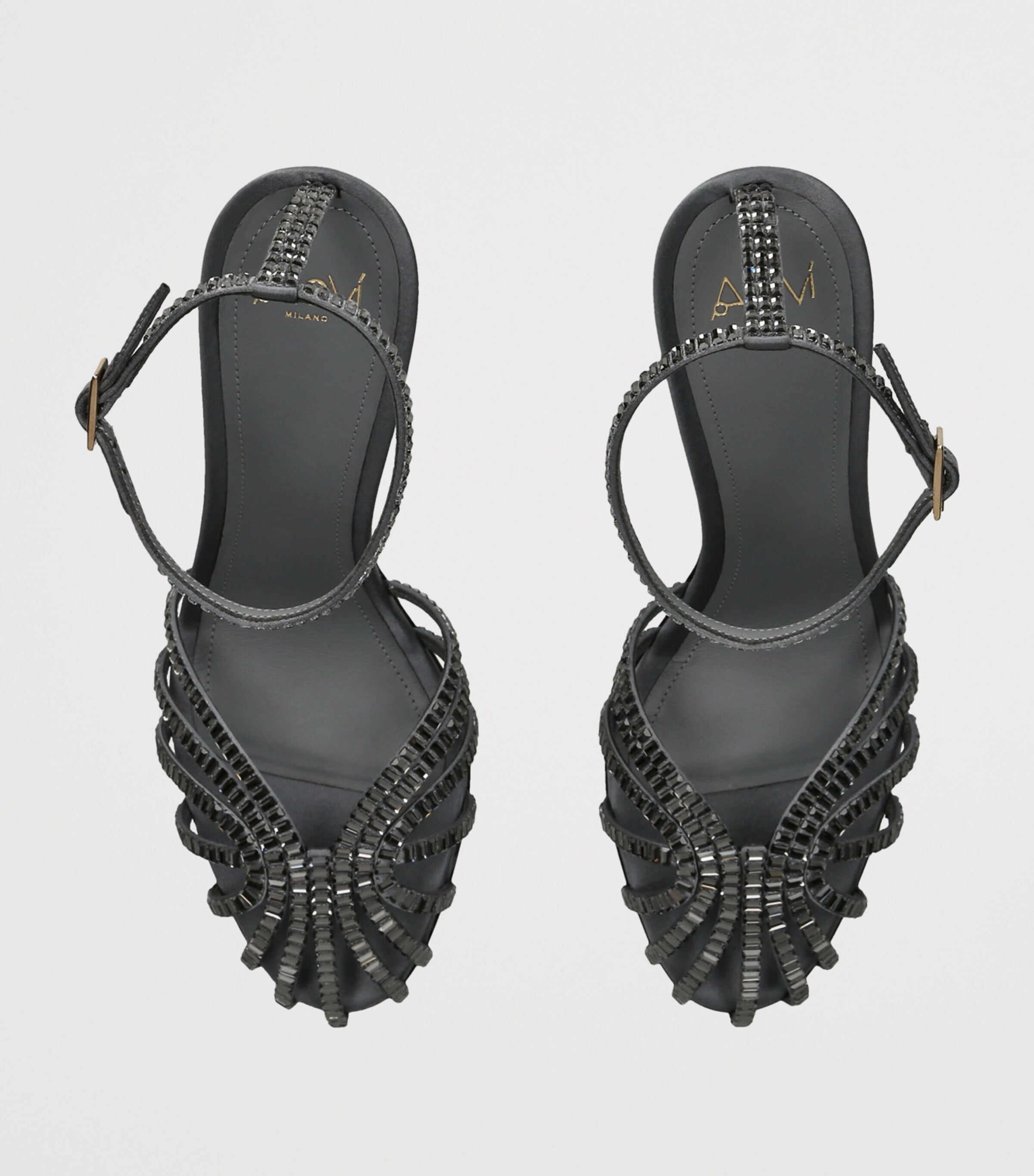 Alevì Satin Penelope Xtal Heeled Sandals 95 Grey Image 3