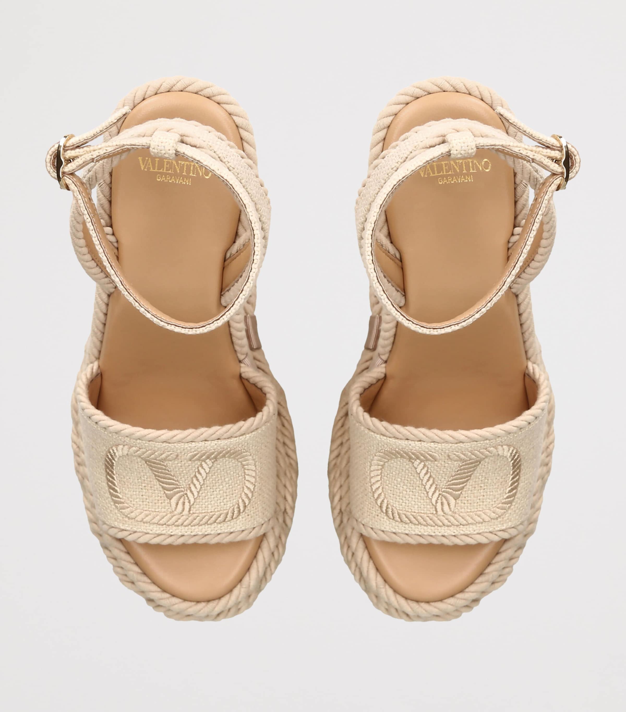 Valentino Garavani Canvas Torchon Espadrille Wedge Sandals 130 Beige Image 4