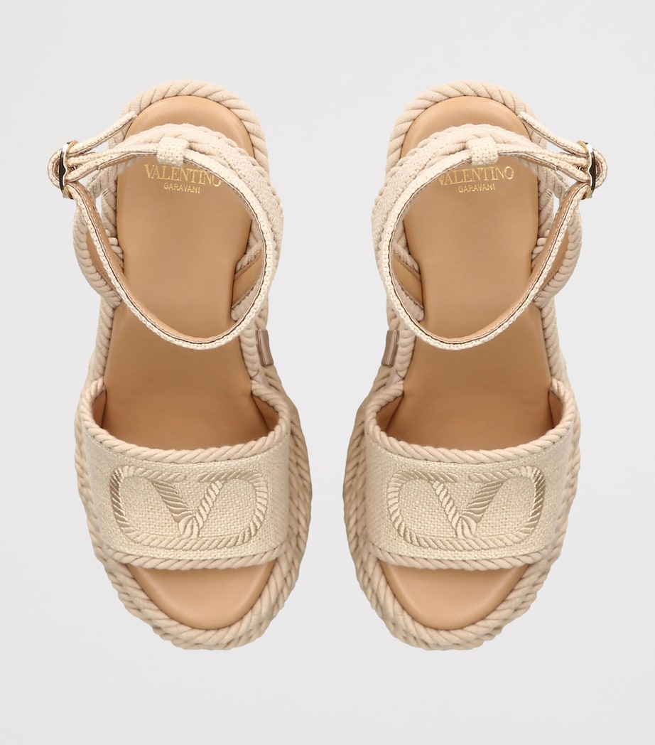 Valentino Garavani Canvas Torchon Espadrille Wedge Sandals 130 Beige Image 4