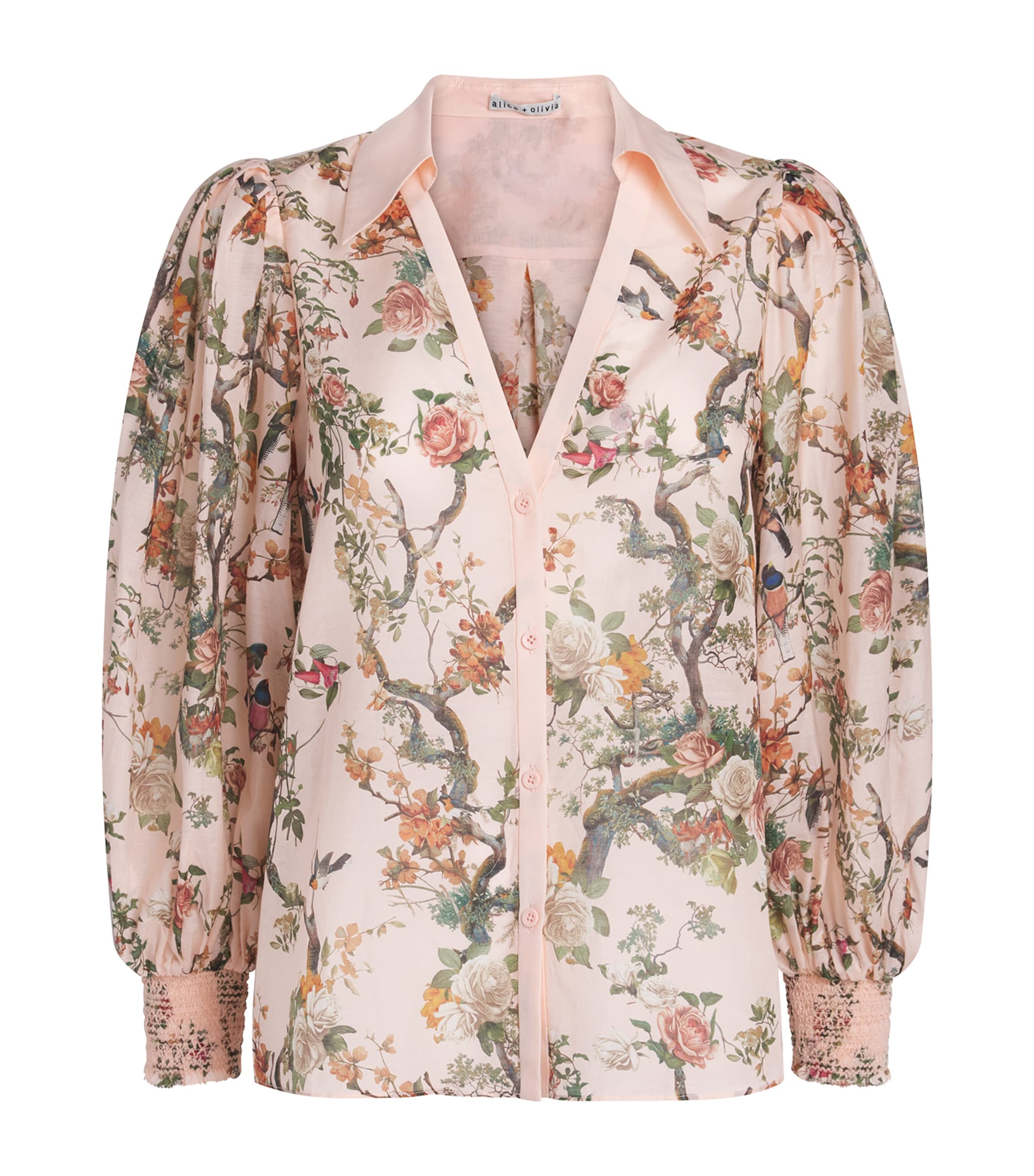 Alice+Olivia Womens Cotton-Silk Floral Charis Blouse Snset Grove Eng Rose Image 1