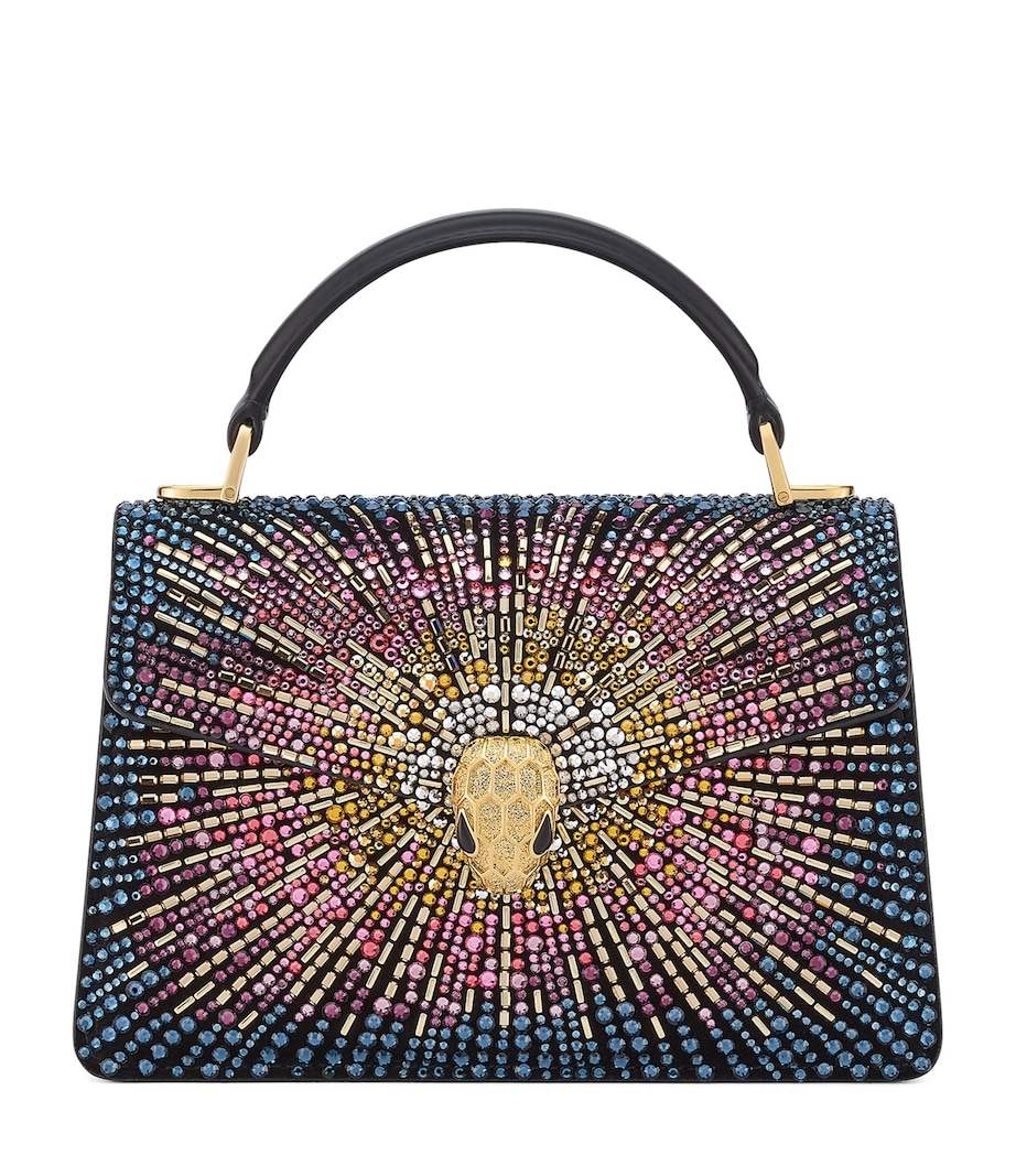 Mini Crystal-Embellished Suede Serpenti Forever Top-Handle Bag BLUE MEDIUM Image 1